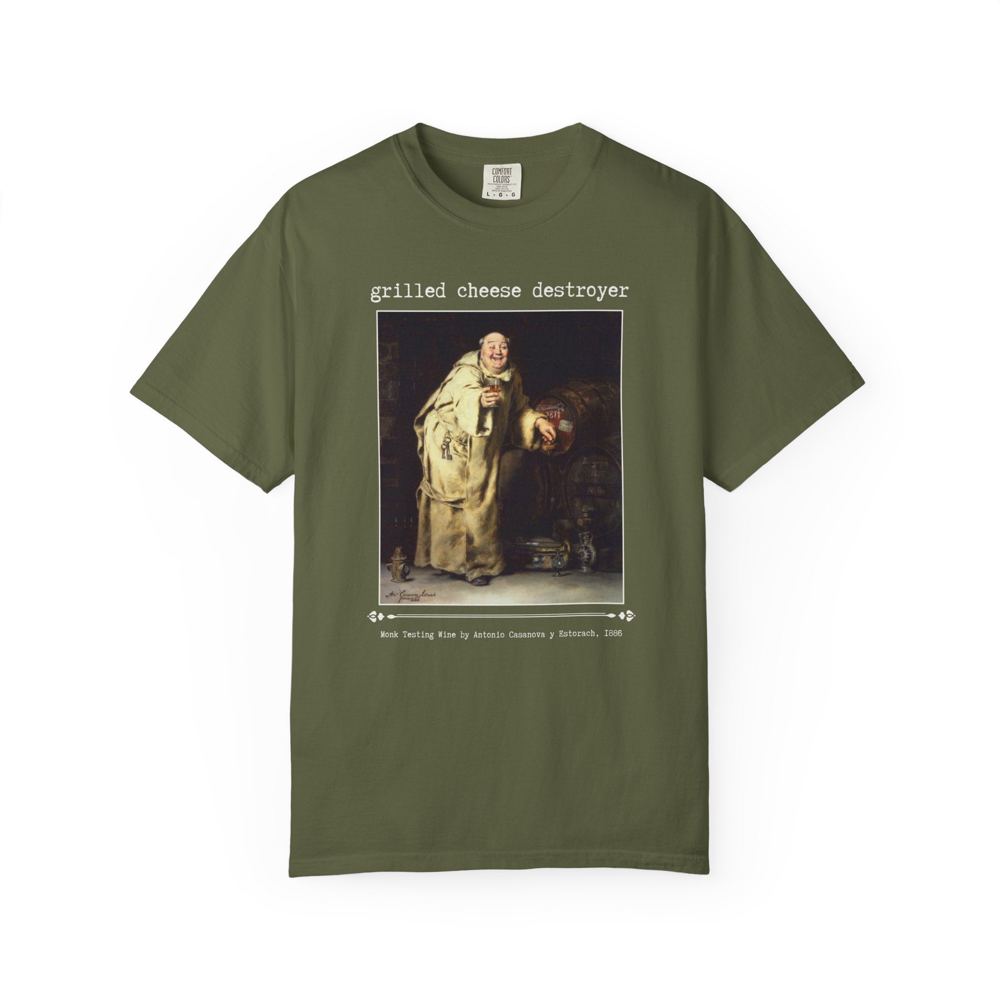 Grilled Cheese Destroyer Art History Lover Gift, Monk Testing Wine by Antonio Casanova y Estorach Famous Painting, 19th Century Art T-Shirt - Opal and June