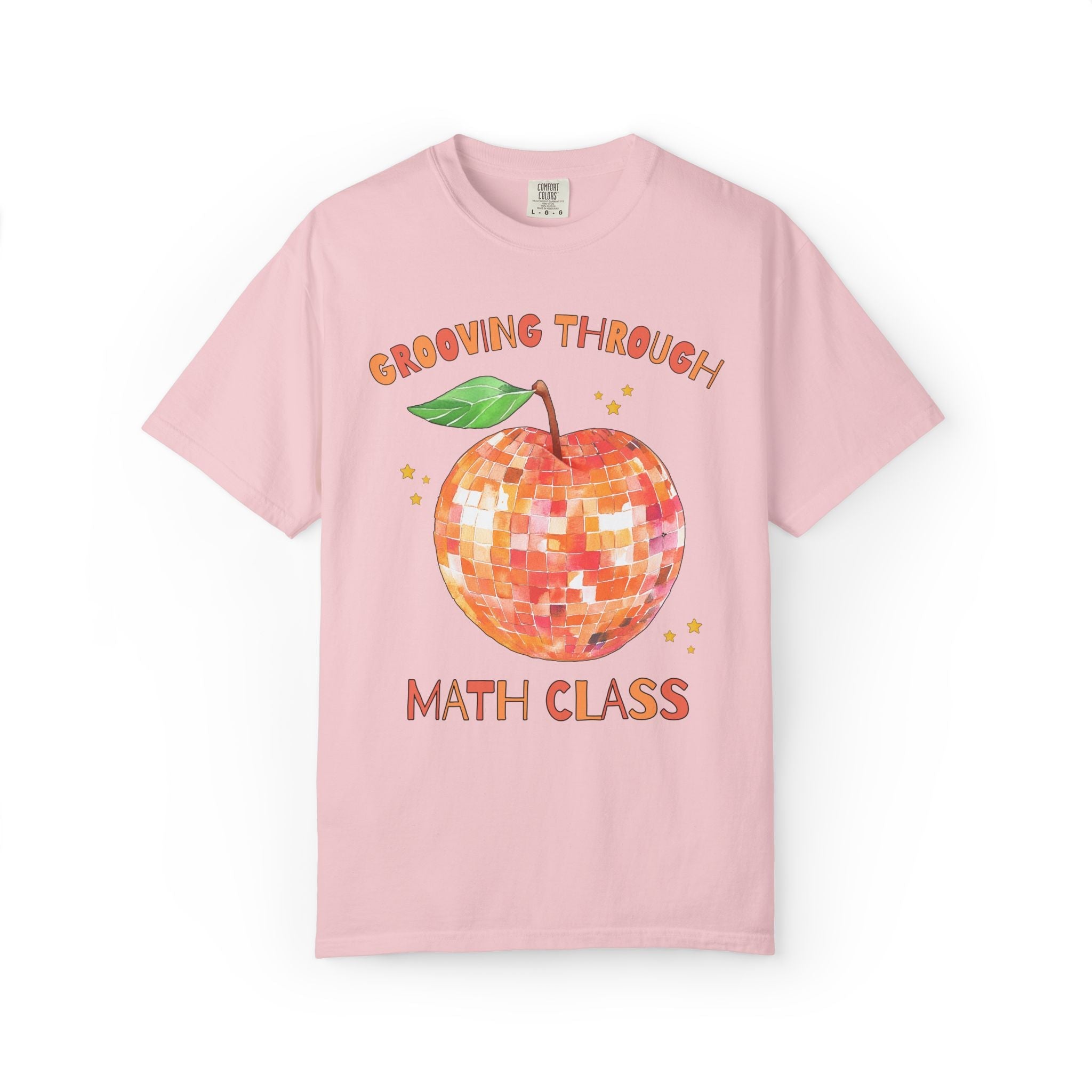Grooving Through Math Class Teacher Tee Shirt with Disco Apple and Stars: Matching Teacher Team T-Shirt for Back to School or Testing Day - Opal and June