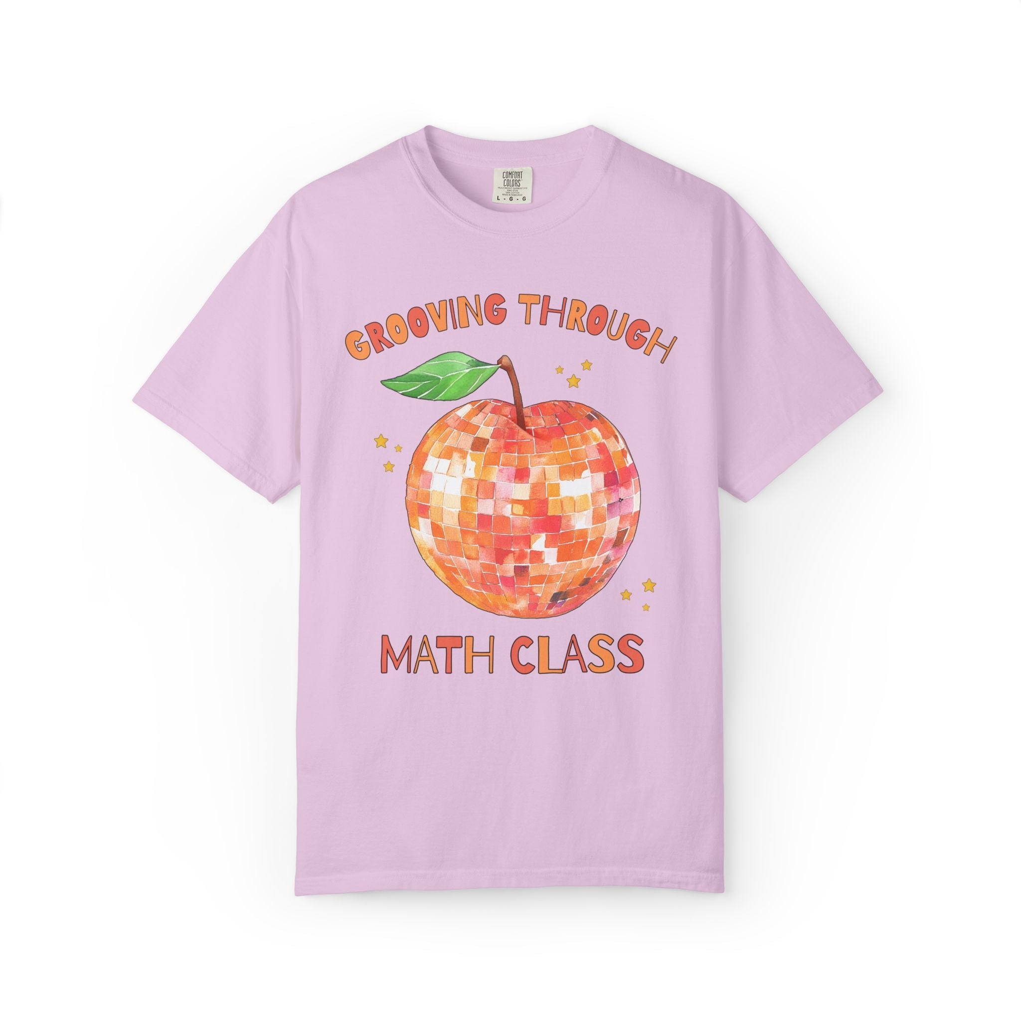 Grooving Through Math Class Teacher Tee Shirt with Disco Apple and Stars: Matching Teacher Team T-Shirt for Back to School or Testing Day - Opal and June