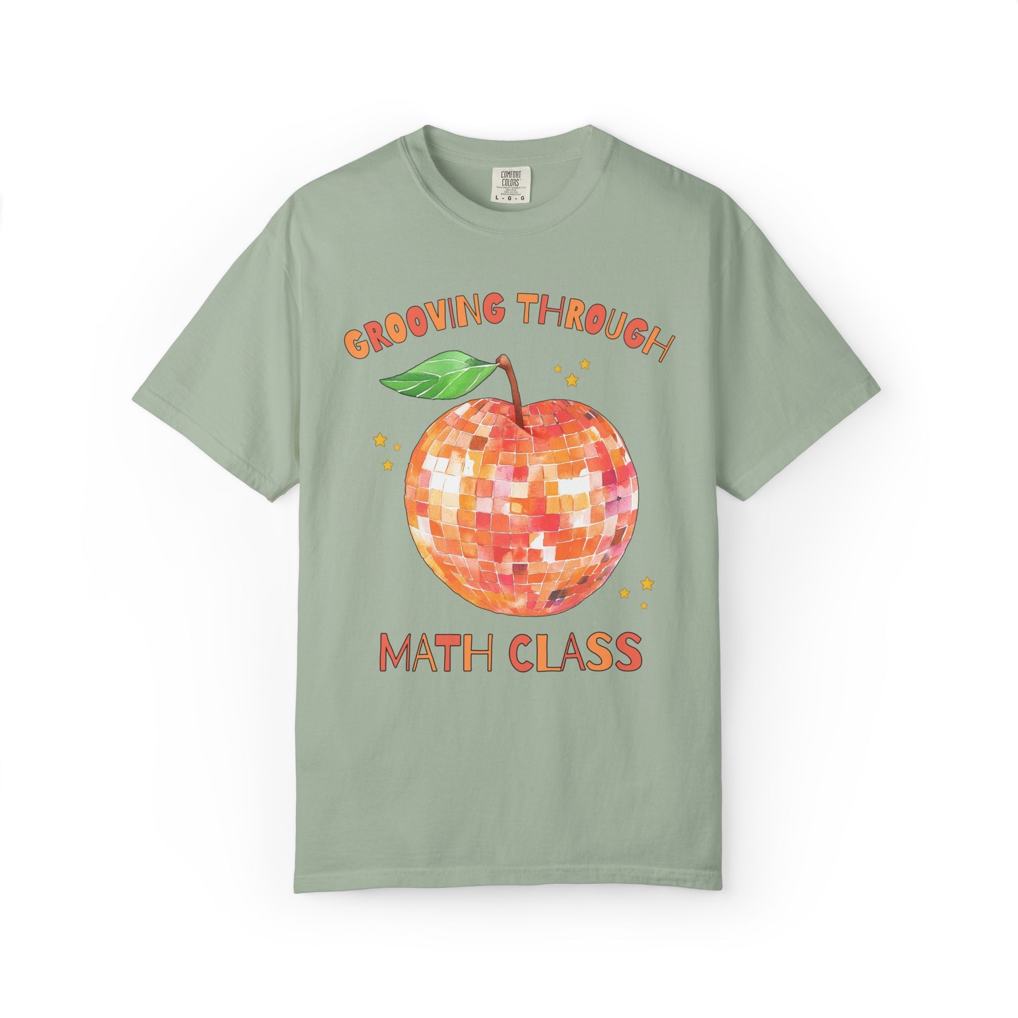 Grooving Through Math Class Teacher Tee Shirt with Disco Apple and Stars: Matching Teacher Team T-Shirt for Back to School or Testing Day - Opal and June