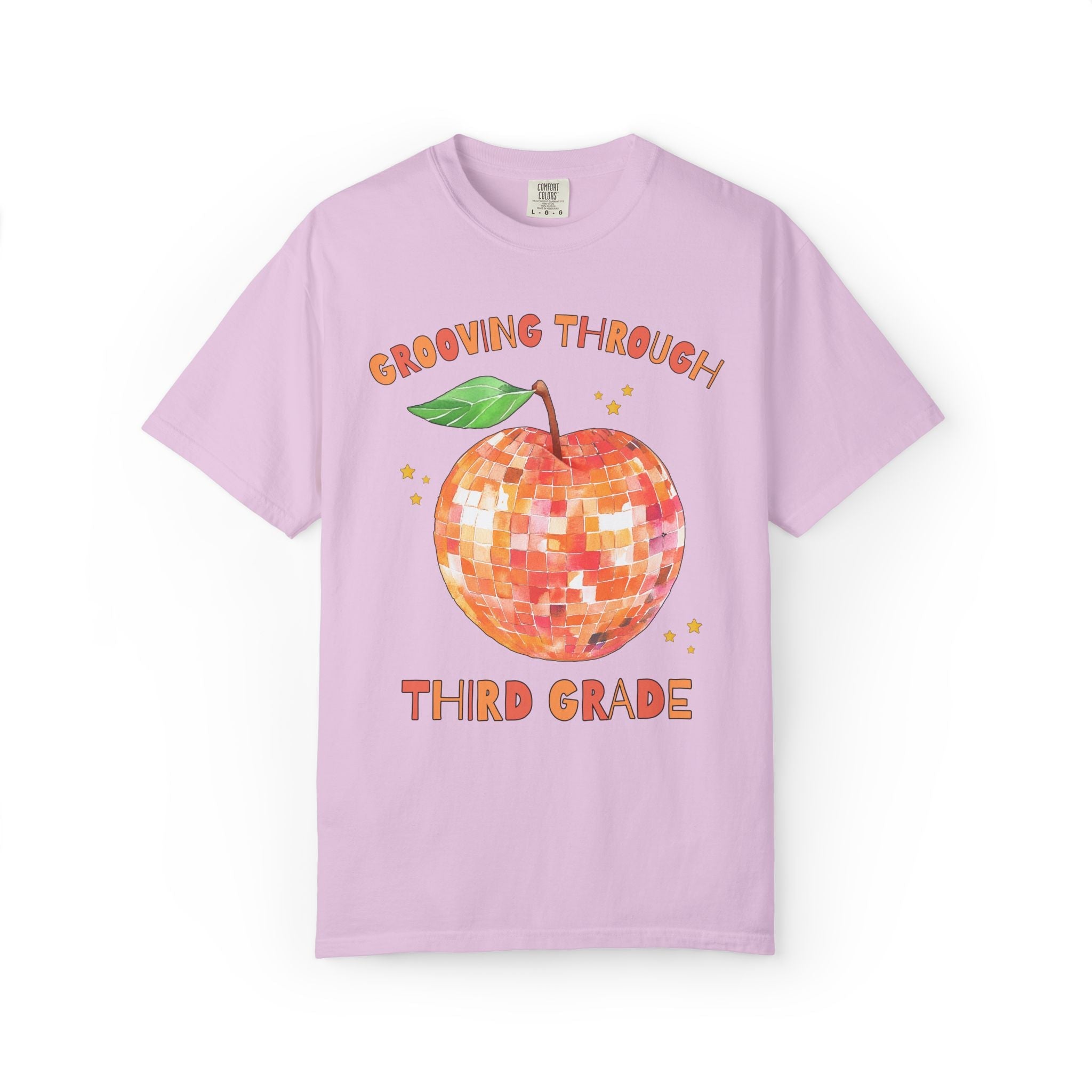 Grooving Through Third Grade Teacher Tee Shirt with Disco Apple and Stars: Matching Teacher Team T-Shirt for Back to School or Testing Day - Opal and June