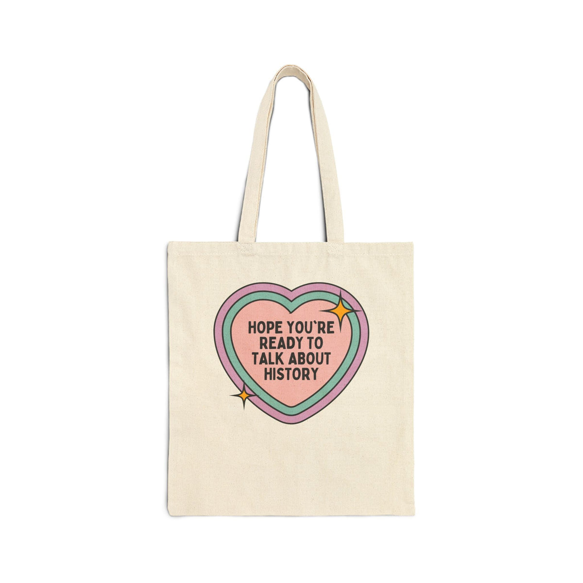 Groovy History Tote Bag for History Professor: Hope You're Ready to Talk About History | Funny Retro Heart Tote Bag, Gift for History Teacher - Opal and June