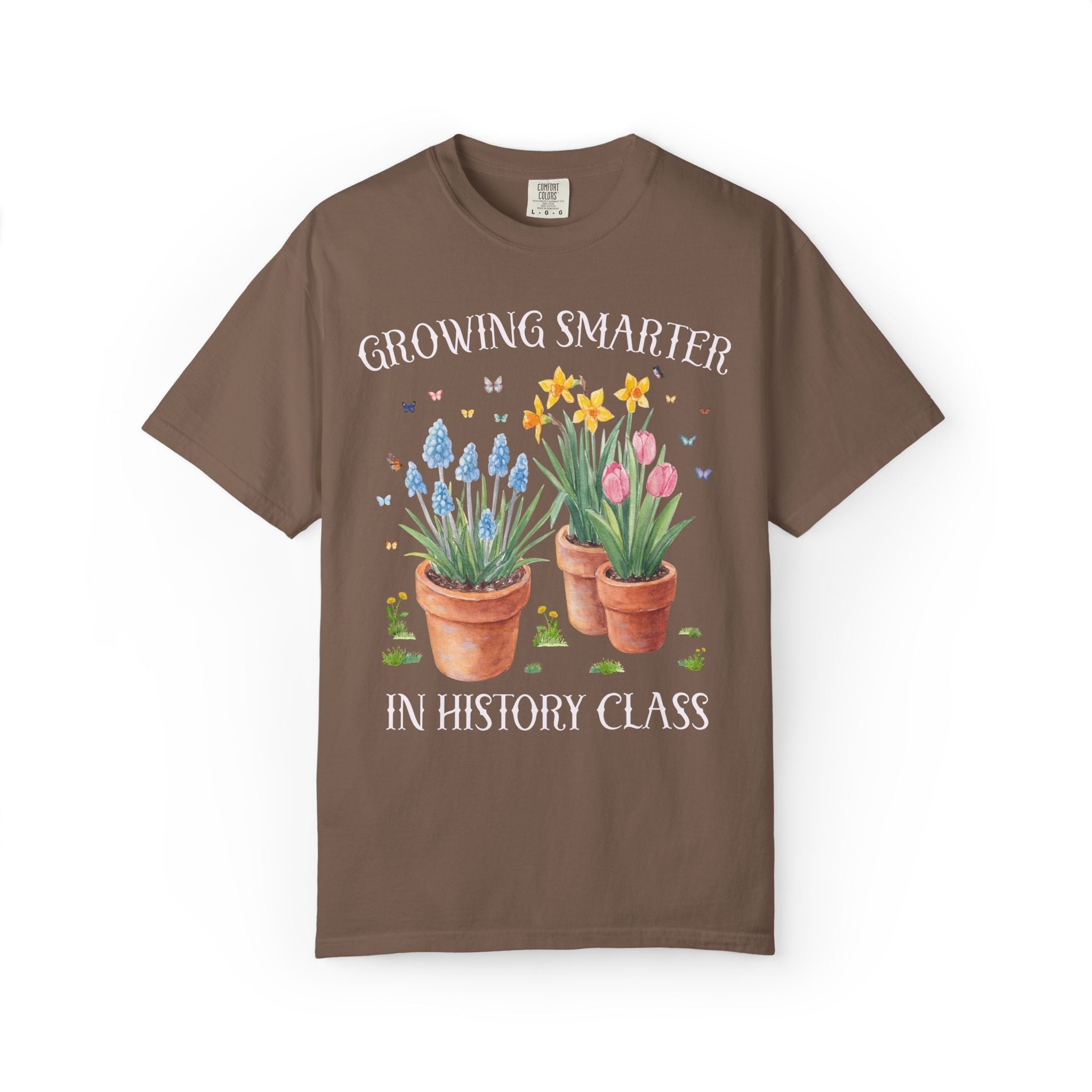 Growing Smarter in History Class: Wildflower History Teacher Tee Shirt with Flowers: Matching Spring Teacher Tee Shirts for Back to School or Testing Day - Opal and June