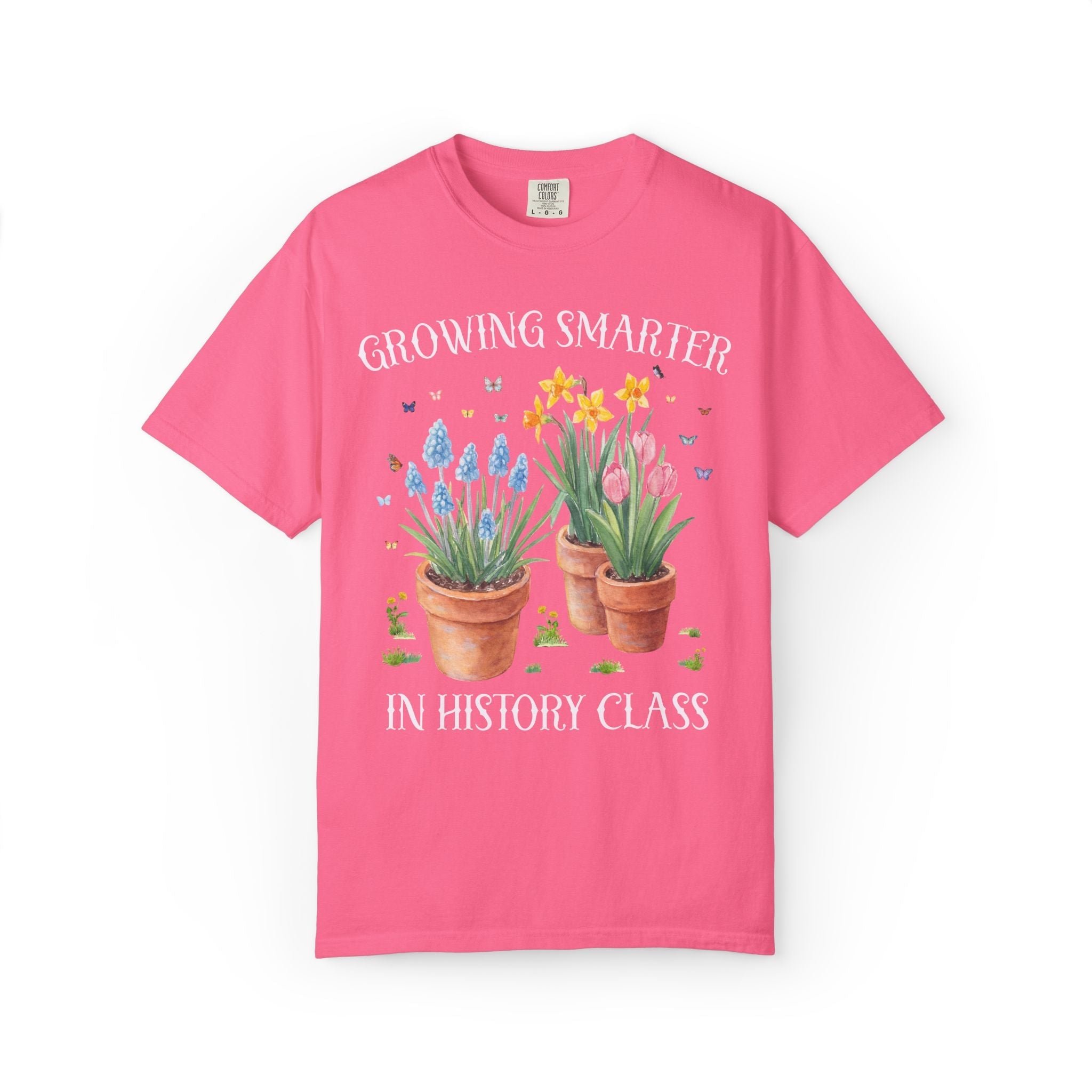 Growing Smarter in History Class: Wildflower History Teacher Tee Shirt with Flowers: Matching Spring Teacher Tee Shirts for Back to School or Testing Day - Opal and June
