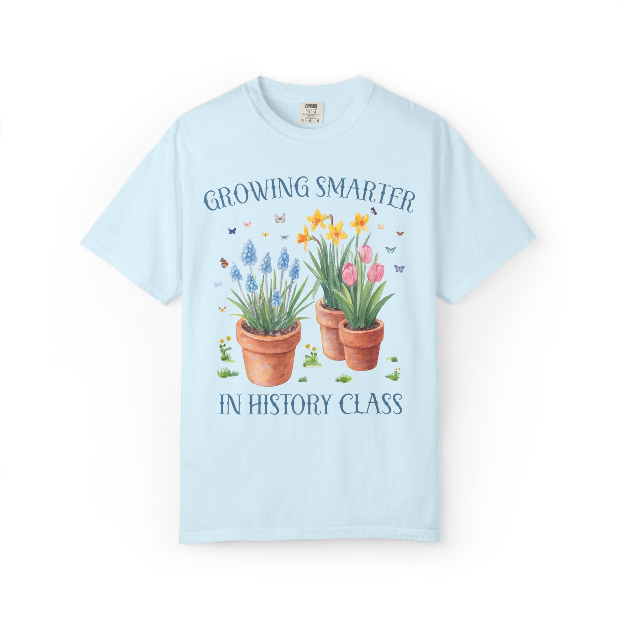 Growing Smarter in History Class: Wildflower History Teacher Tee Shirt with Flowers: Matching Spring Teacher Tee Shirts for Back to School or Testing Day - Opal and June