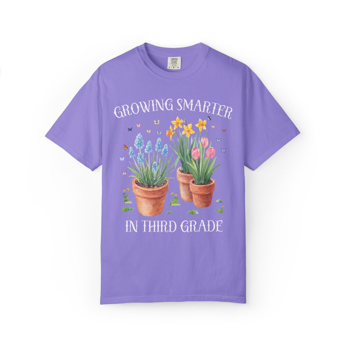 Growing Smarter in Third Grade: Wildflower Third Grade Teacher Tee Shirt with Flowers: Matching Spring Teacher Tee Shirts for Back to School or Testing Day - Opal and June