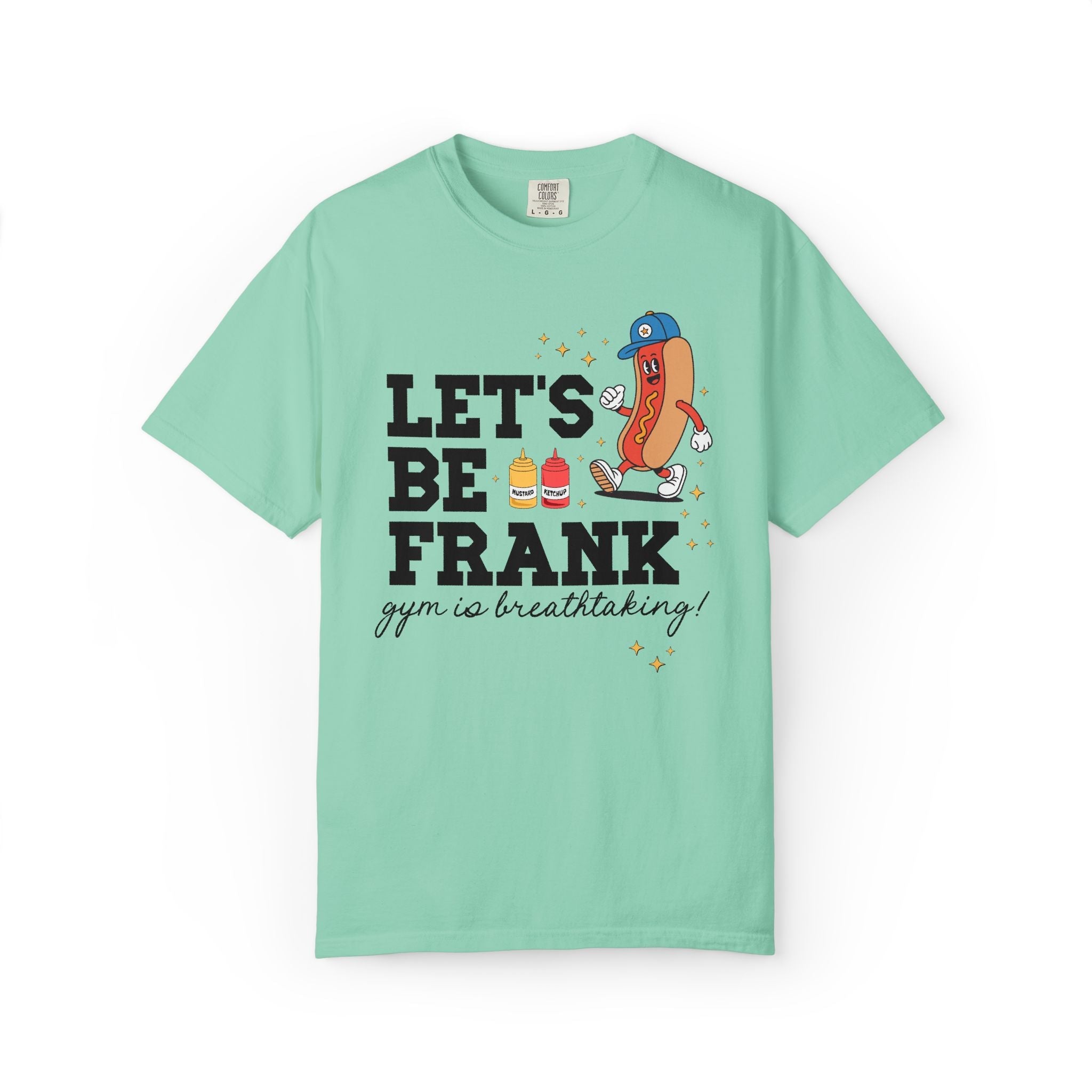 Gym Teacher T-Shirt with Hot Dogs: Let's Be Frank, Silly Matching Teacher Tee for Baseball Coach or Teacher Who Loves Baseball - Opal and June