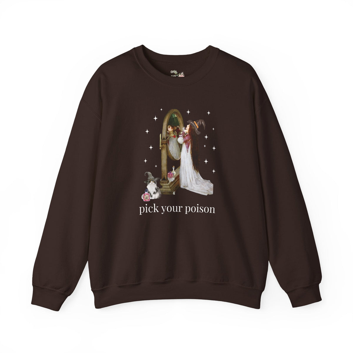 Halloween Art History Sweatshirt: Pick Your Poison | Spooky Art History Buff Crewneck, Famous Painting by John William Waterhouse, Cat Lover - Opal and June