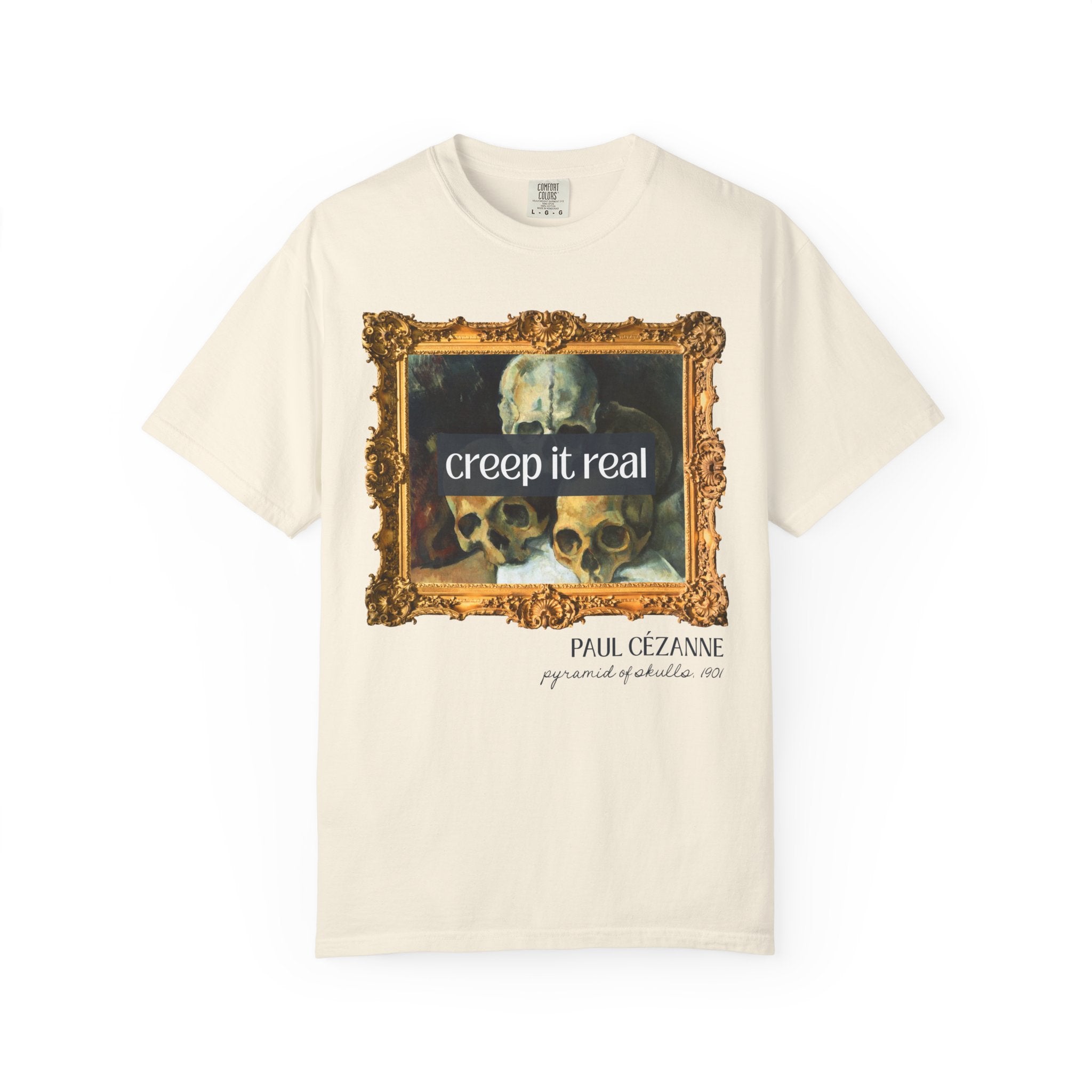 Halloween Art History Tee Shirt: Creep it Real, Pyramid of Skulls by Paul Cezanne, Famous Paintings, 19th Century Post Impressionist Artist - Opal and June