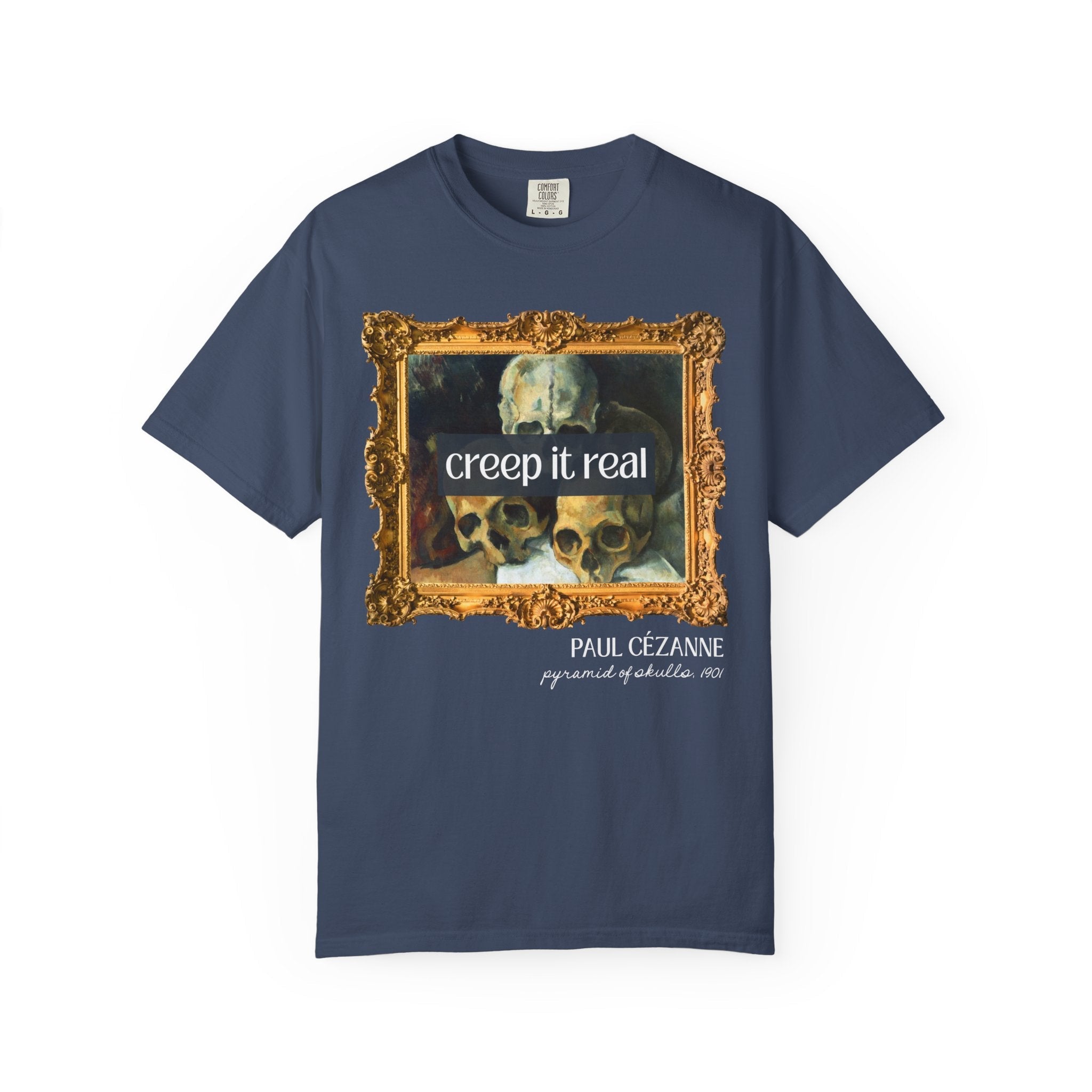 Halloween Art History Tee Shirt: Creep it Real, Pyramid of Skulls by Paul Cezanne, Famous Paintings, 19th Century Post Impressionist Artist - Opal and June