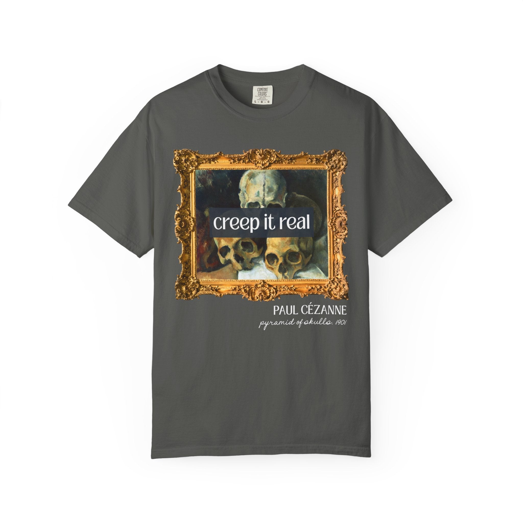 Halloween Art History Tee Shirt: Creep it Real, Pyramid of Skulls by Paul Cezanne, Famous Paintings, 19th Century Post Impressionist Artist - Opal and June