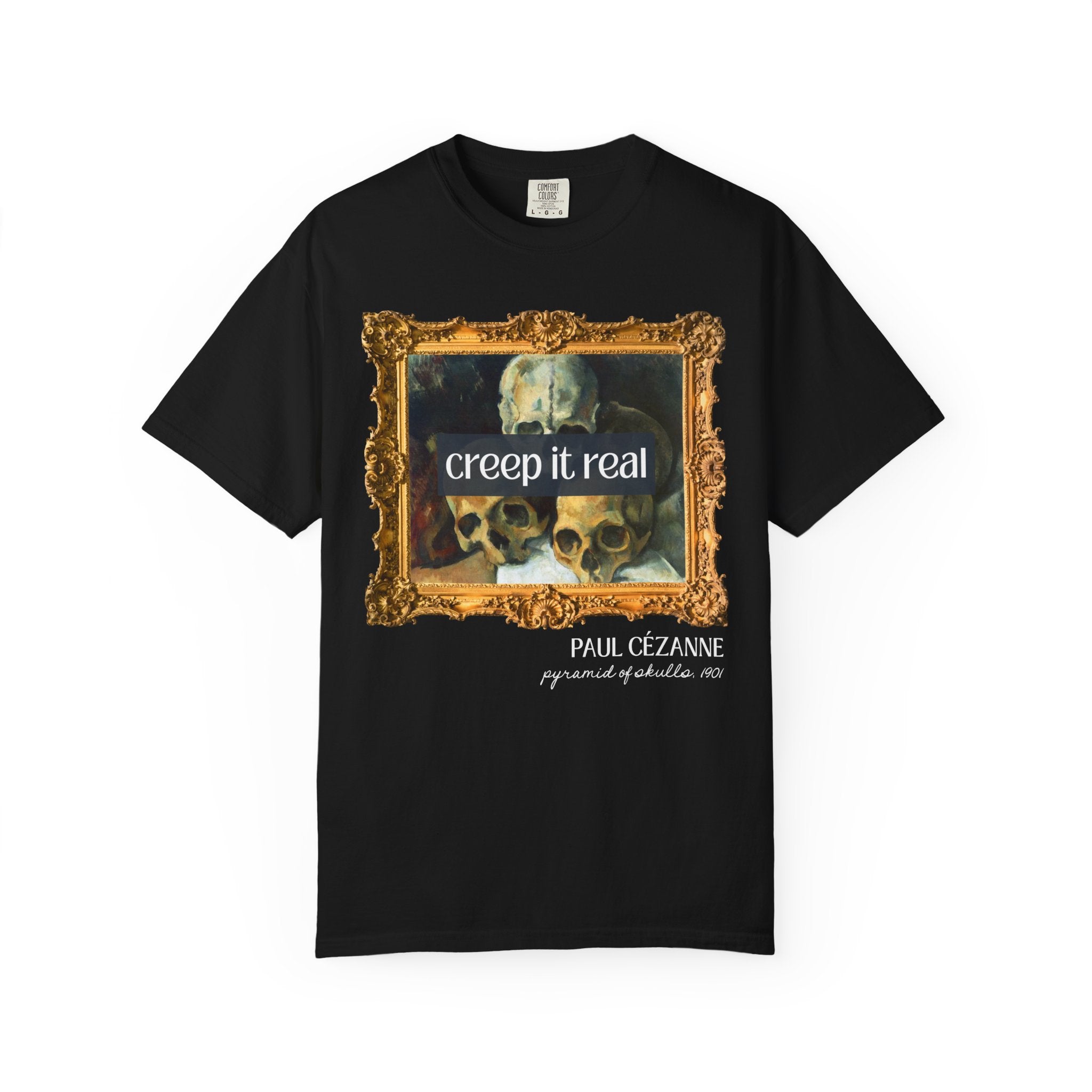 Halloween Art History Tee Shirt: Creep it Real, Pyramid of Skulls by Paul Cezanne, Famous Paintings, 19th Century Post Impressionist Artist - Opal and June