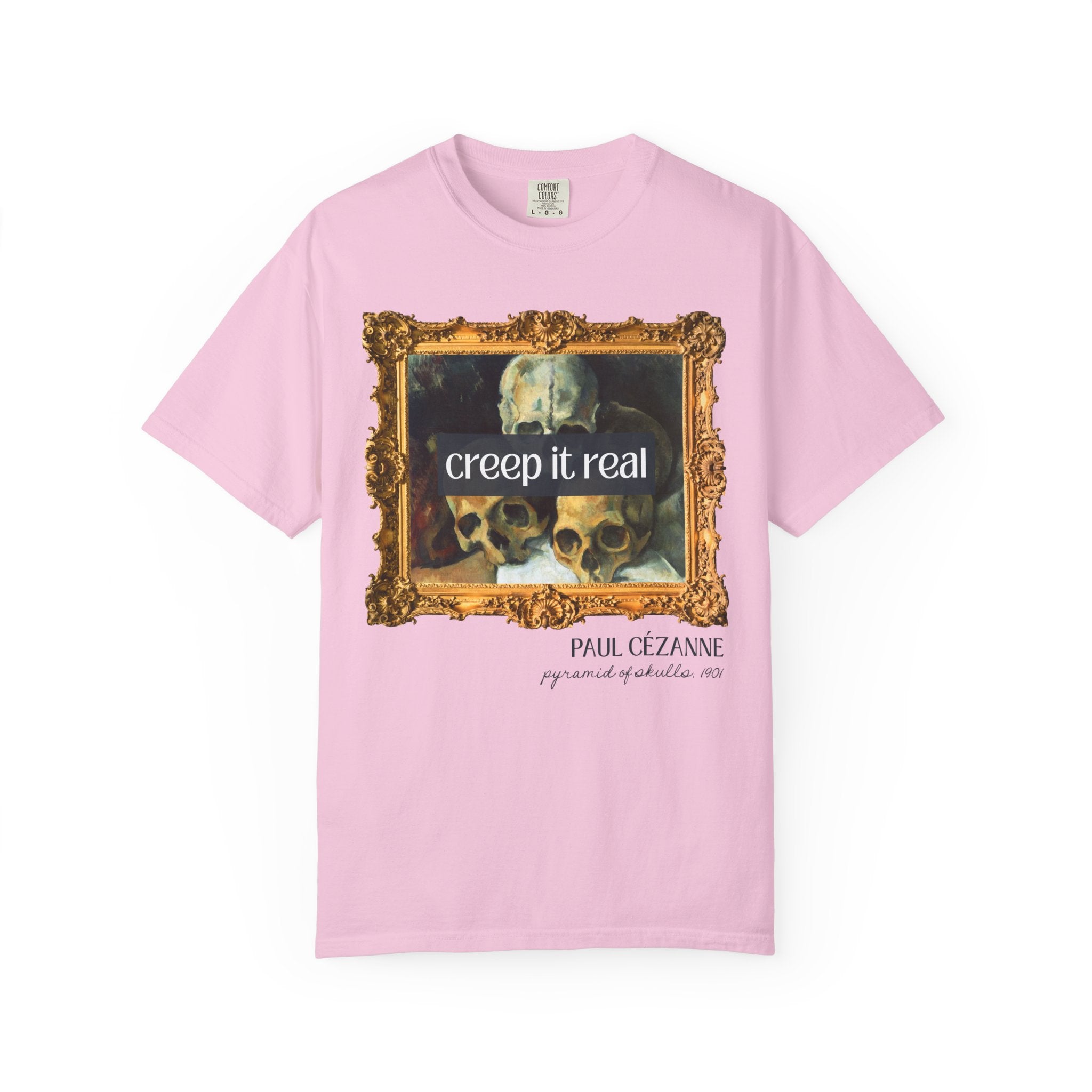Halloween Art History Tee Shirt: Creep it Real, Pyramid of Skulls by Paul Cezanne, Famous Paintings, 19th Century Post Impressionist Artist - Opal and June