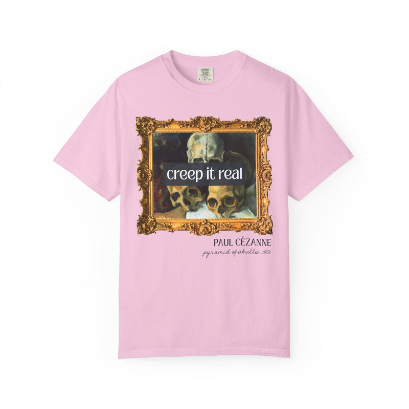 Halloween Art History Tee Shirt: Creep it Real, Pyramid of Skulls by Paul Cezanne, Famous Paintings, 19th Century Post Impressionist Artist - Opal and June