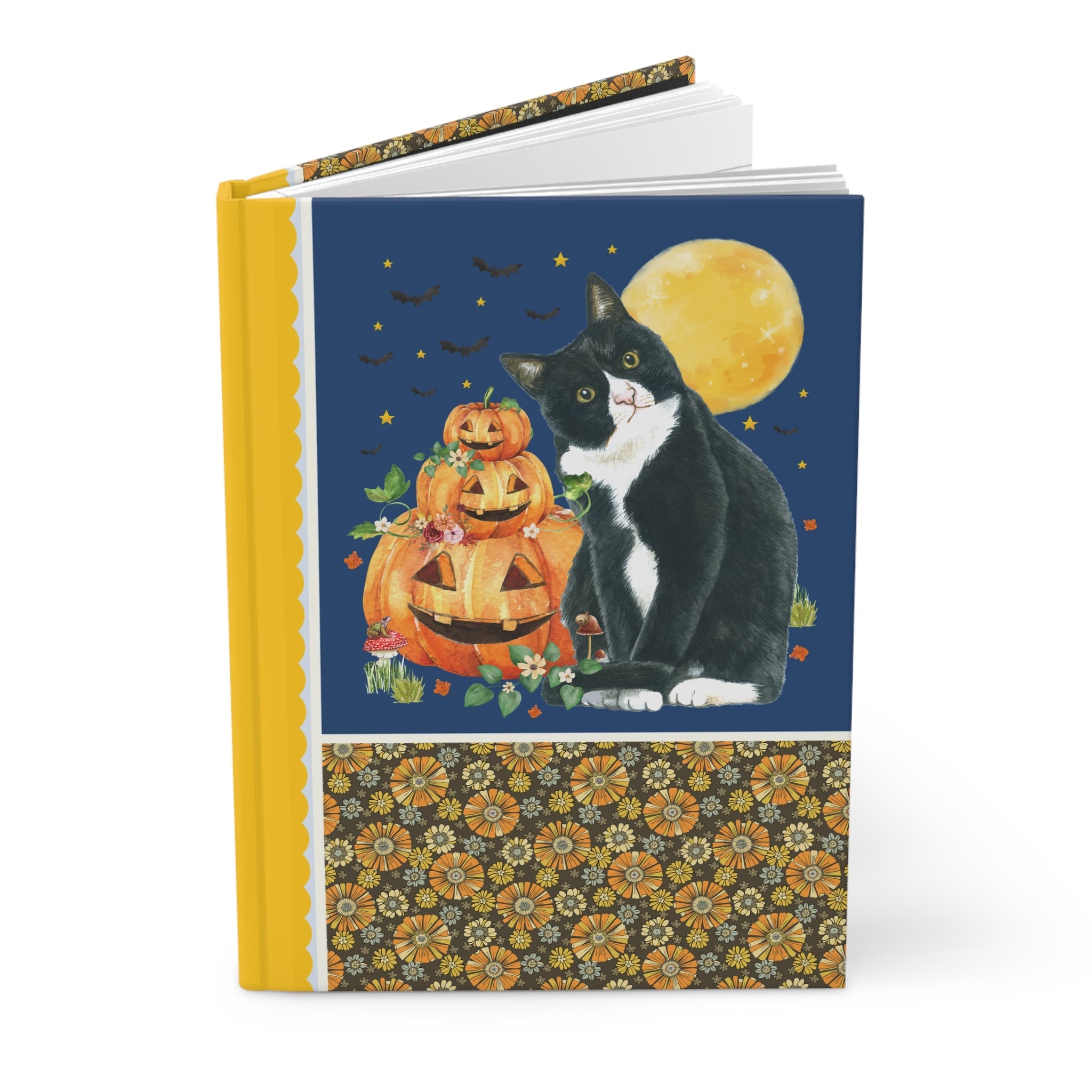 Halloween Cat Lover Notebook with Pumpkins and Bats: 90s Aesthetic Goblincore Cat Mom or Cat Dad Journal for Spooky Season, Animal Lover Gift - Opal and June