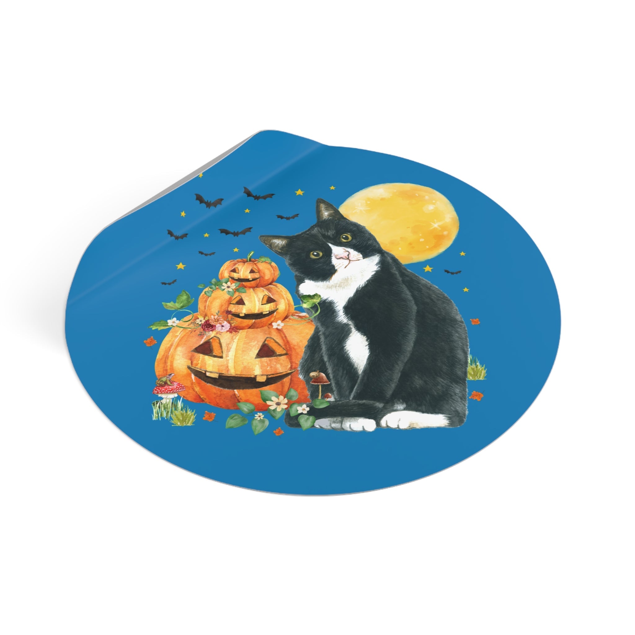 Halloween Cat Lover Sticker with Pumpkins and Bats: 90s Aesthetic Goblincore Cat Mom or Cat Dad Sticker for Spooky Season, Animal Lover Gift - Opal and June