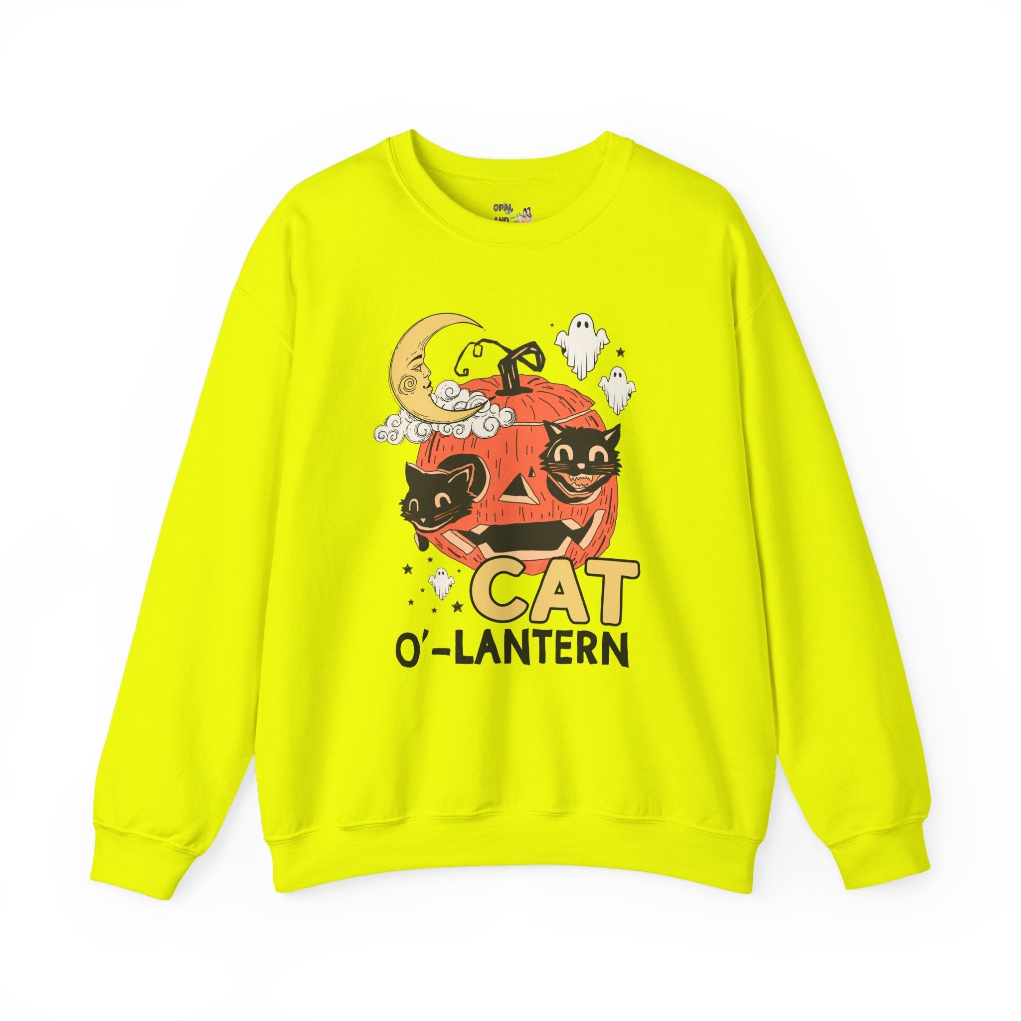 Halloween Cat Lover Sweatshirt with Pumpkin and Ghosts: Nostalgic Halloween Crewneck for Cat Mom or Cat Dad, Silly Cat Lover Halloween Shirt - Opal and June