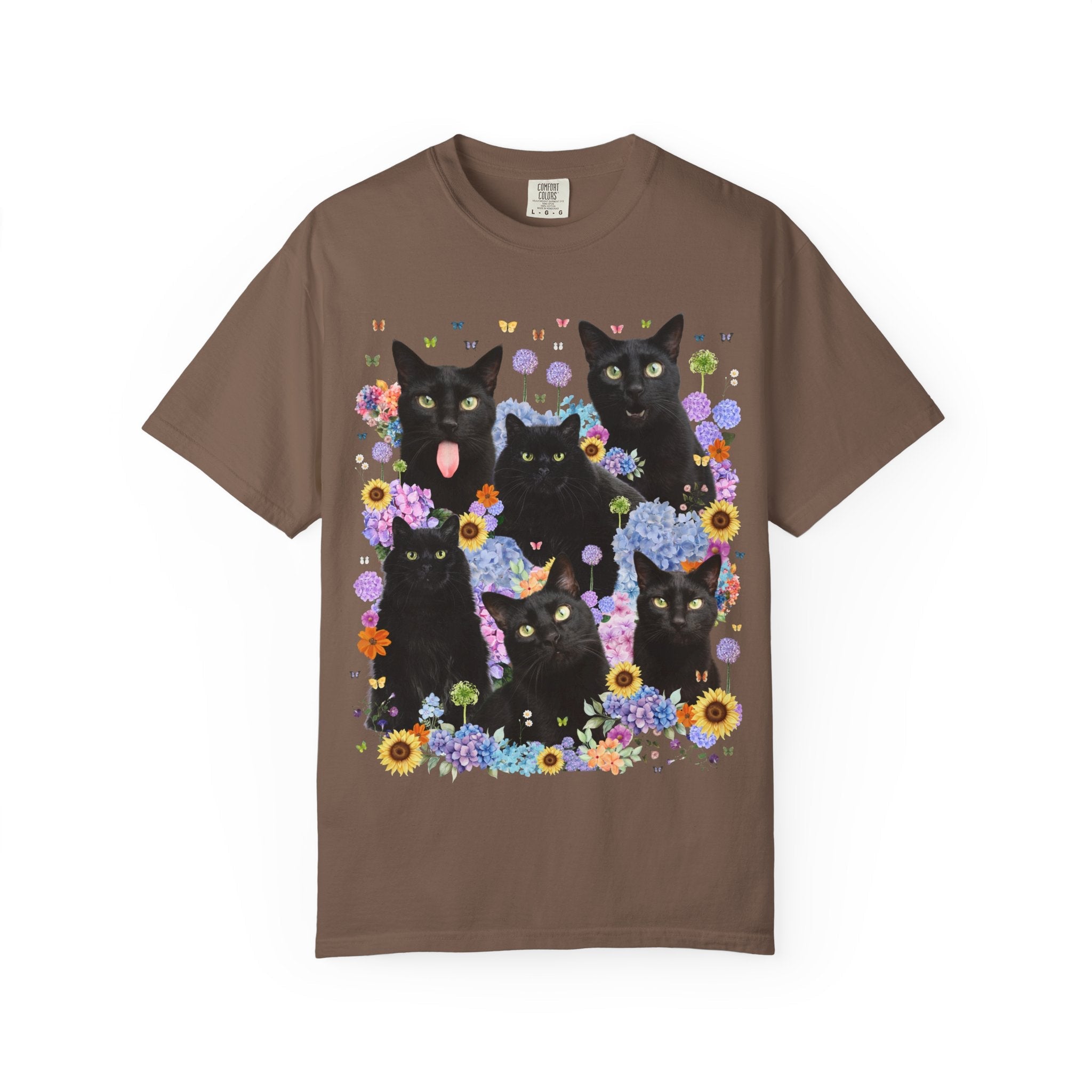 Halloween Cat Lover Tee Shirt with Flowers: Colorful 90s Aesthetic Cat Mom Cat Dad T-Shirt with Butterflies, Spooky Season Animal Lover Tee - Opal and June