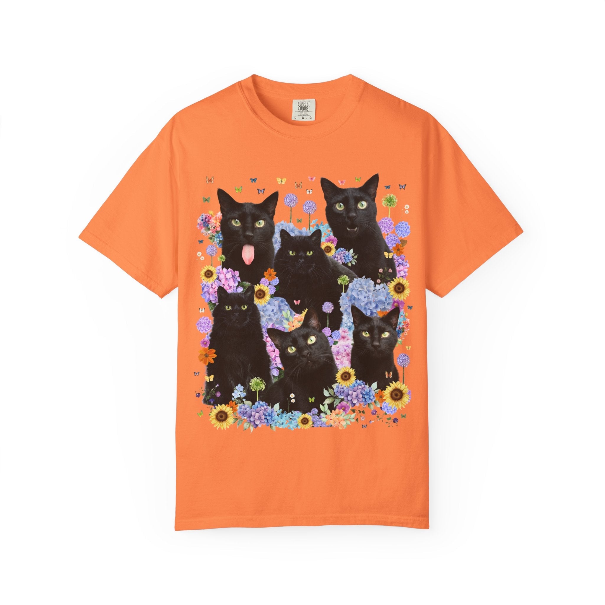 Halloween Cat Lover Tee Shirt with Flowers: Colorful 90s Aesthetic Cat Mom Cat Dad T-Shirt with Butterflies, Spooky Season Animal Lover Tee - Opal and June