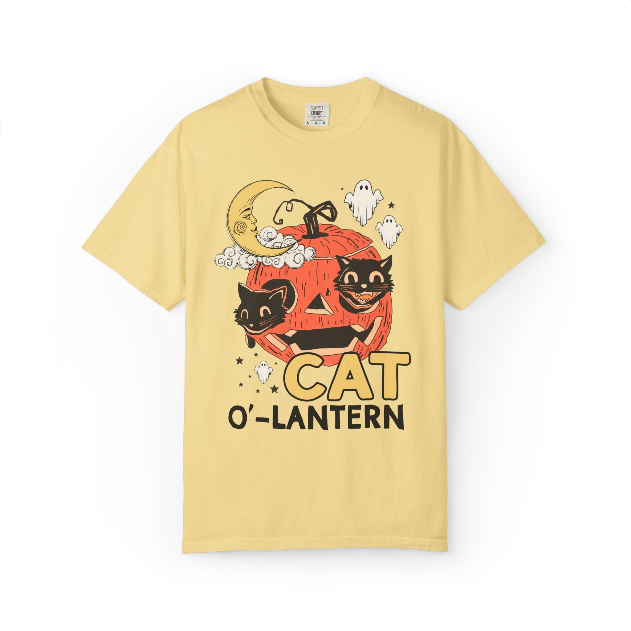 Halloween Cat Lover Tee Shirt with Pumpkin and Ghosts: Nostalgic Halloween T-Shirt for Cat Mom or Cat Dad, Silly Cat Lover Halloween Tee - Opal and June