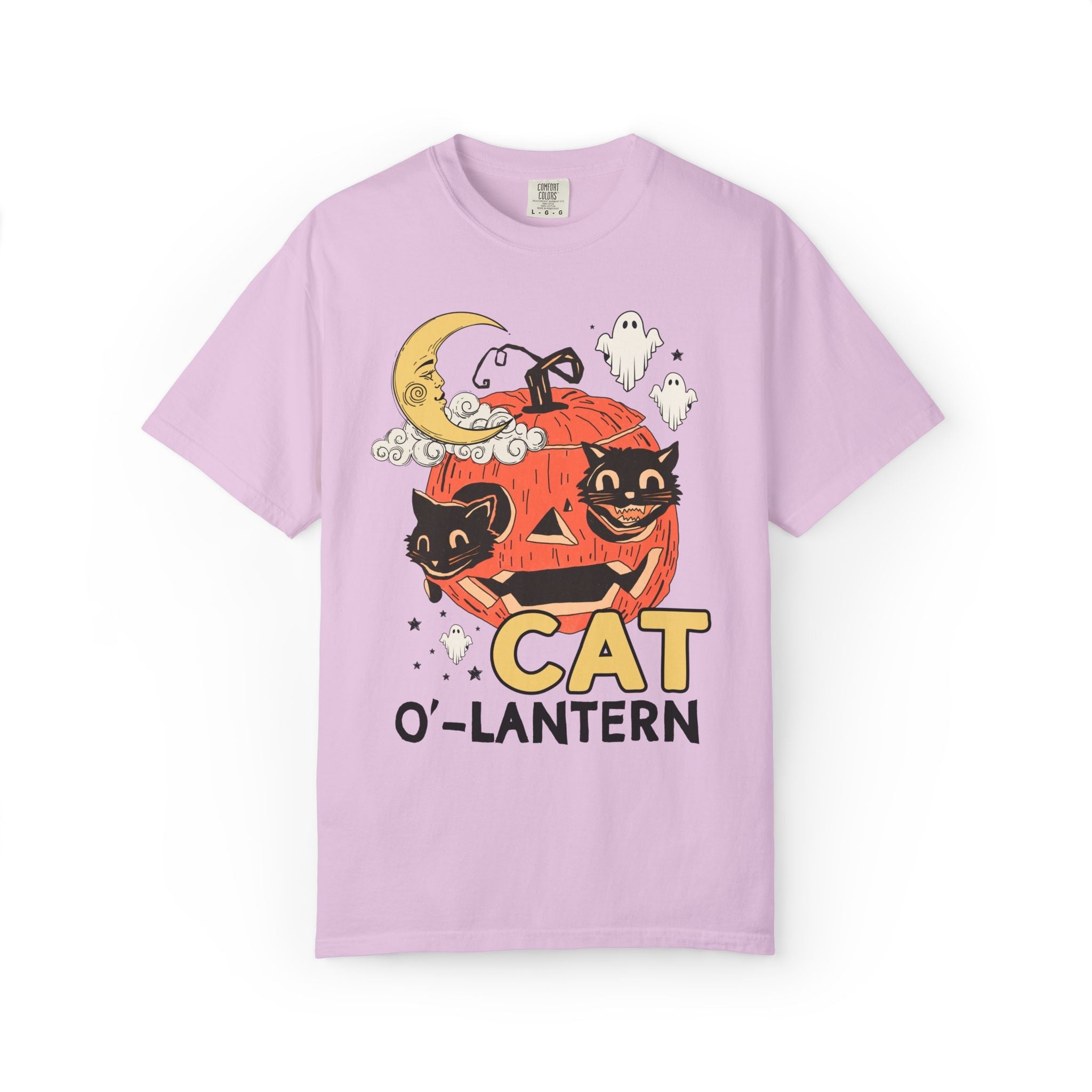 Halloween Cat Lover Tee Shirt with Pumpkin and Ghosts: Nostalgic Halloween T-Shirt for Cat Mom or Cat Dad, Silly Cat Lover Halloween Tee - Opal and June