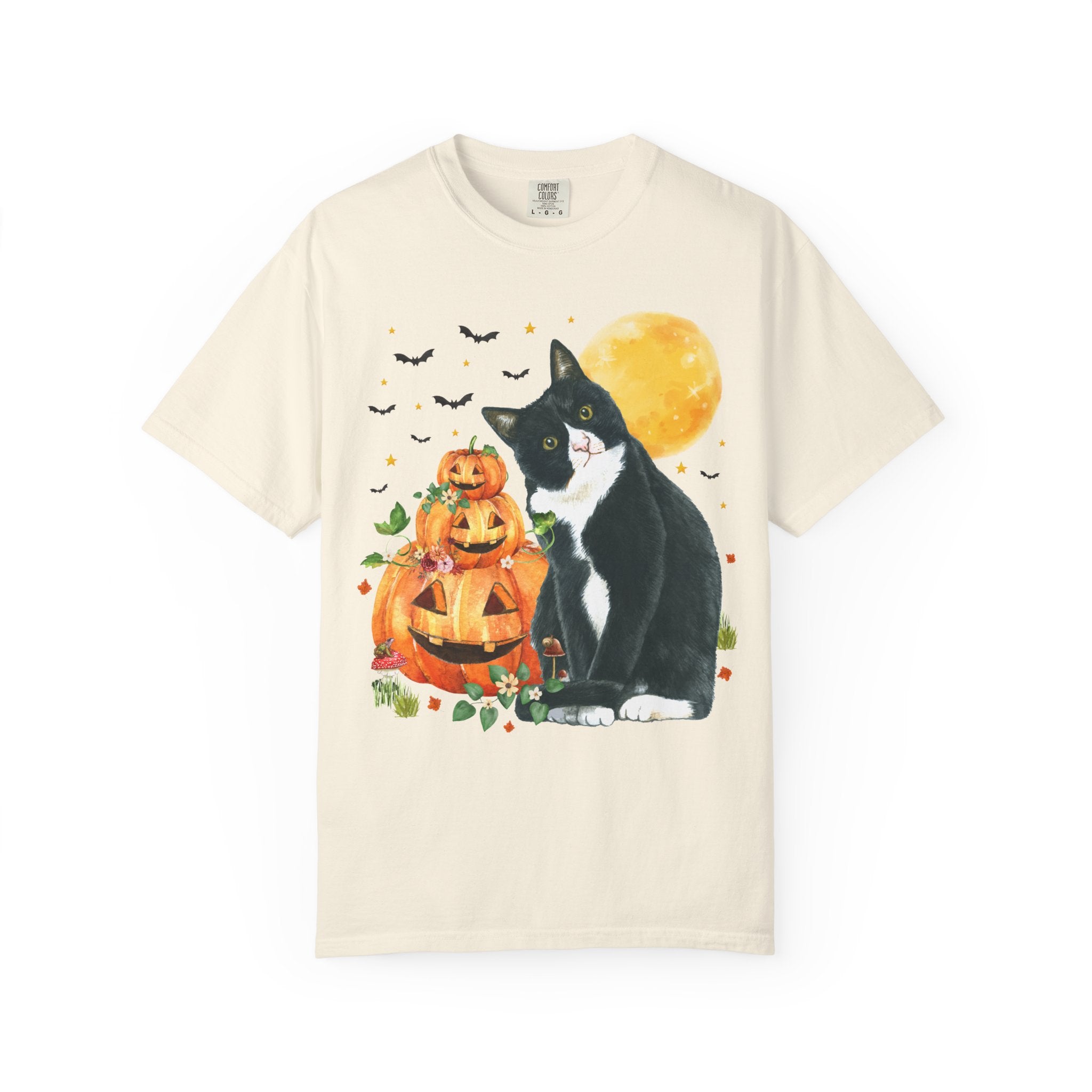 Halloween Cat Lover Tee Shirt with Pumpkins and Bats: 90s Aesthetic Goblincore Cat Mom or Cat Dad Tee for Spooky Season, Animal Lover Tee - Opal and June