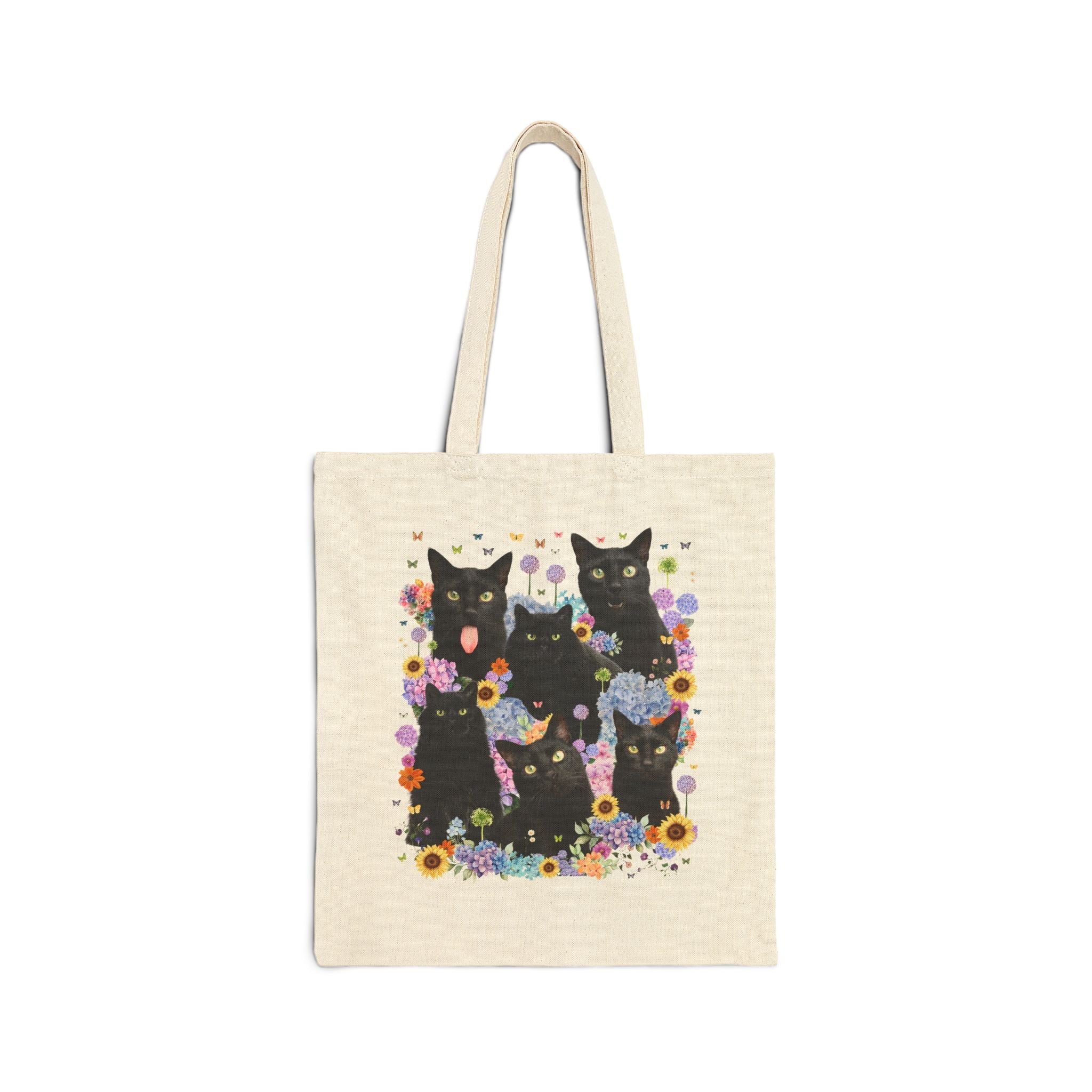 Halloween Cat Lover Tote Bag with Flowers: Colorful 90s Aesthetic Cat Mom or Cat Dad Tote Bag with Butterflies - Opal and June