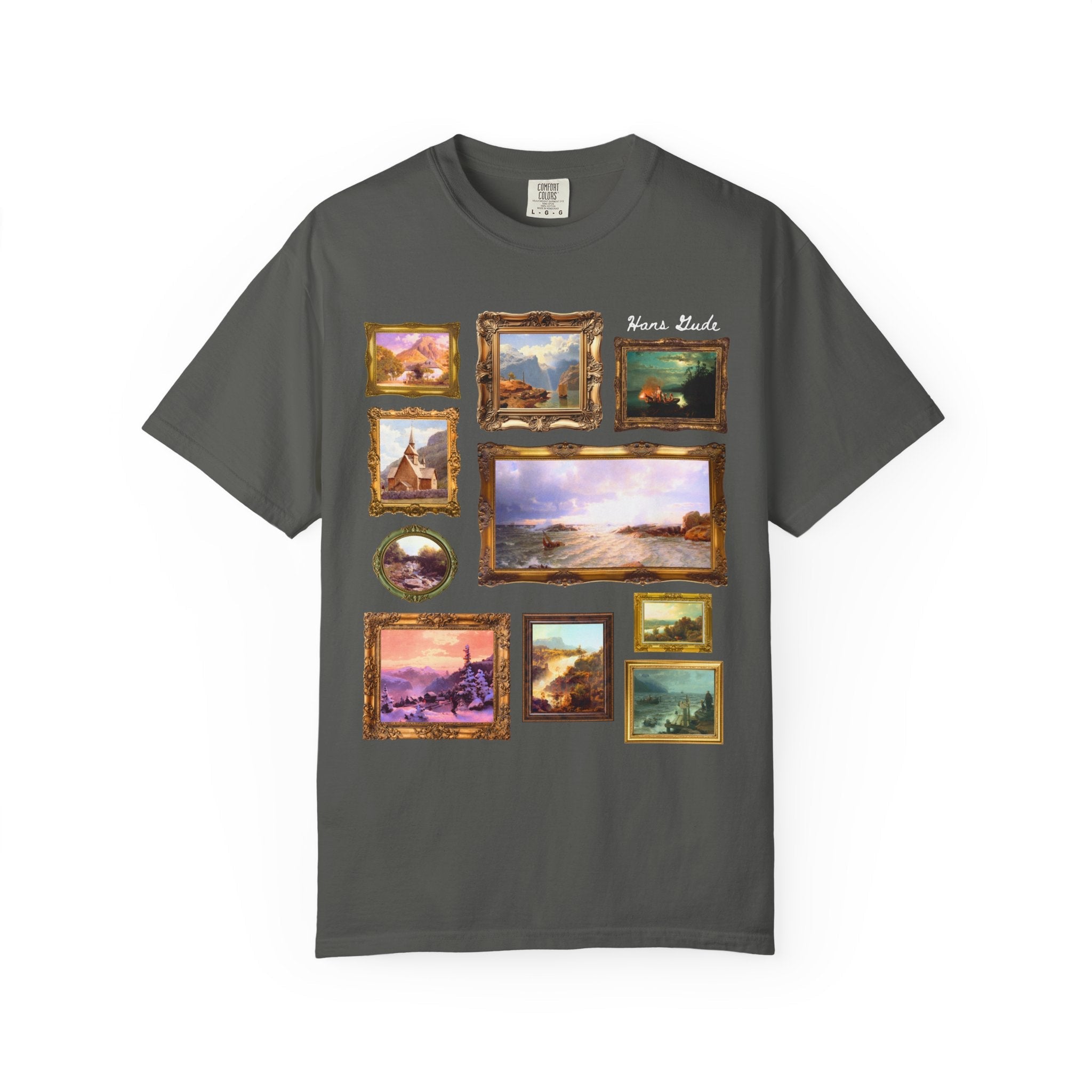 Hans Gude Art History Tee, Norwegian Romantic Nationalism Art Movement, European Art History Lover Gift, Tee of Colorful Landscape Paintings - Opal and June