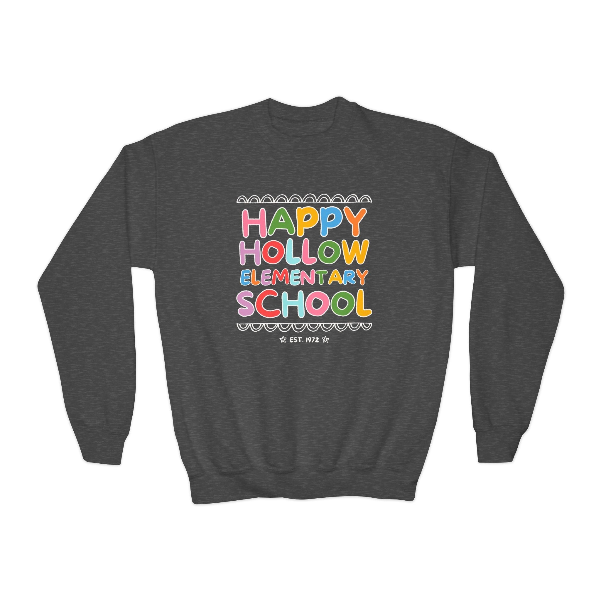 Happy Hollow Elementary Kids Sweatshirt: Rainbow Letters - Opal and June