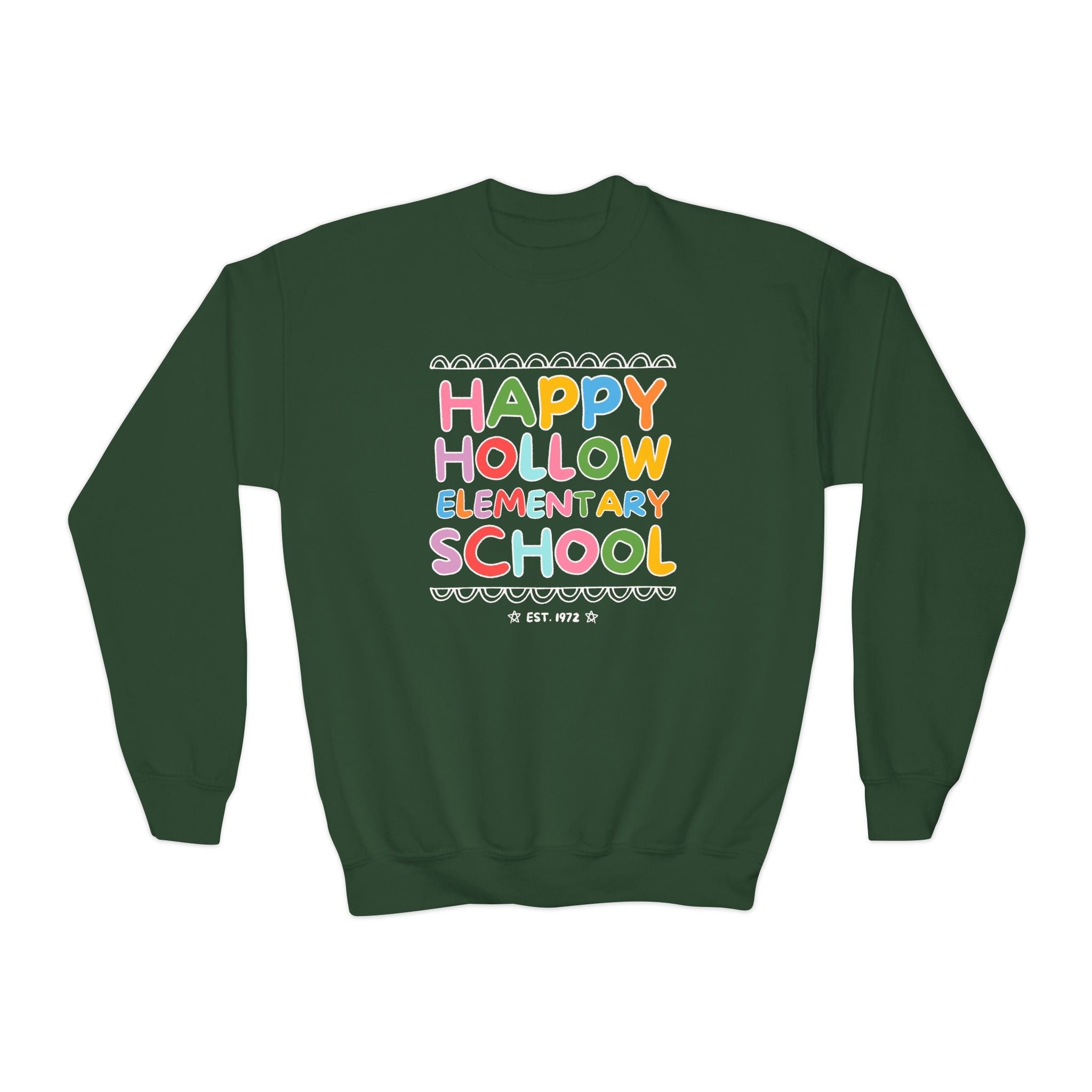 Happy Hollow Elementary Kids Sweatshirt: Rainbow Letters - Opal and June