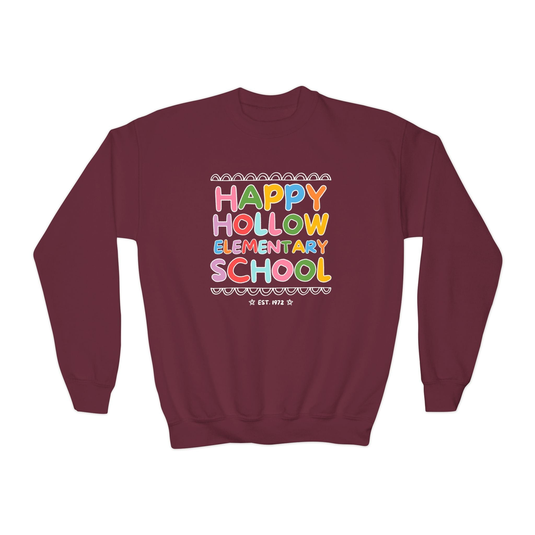 Happy Hollow Elementary Kids Sweatshirt: Rainbow Letters - Opal and June