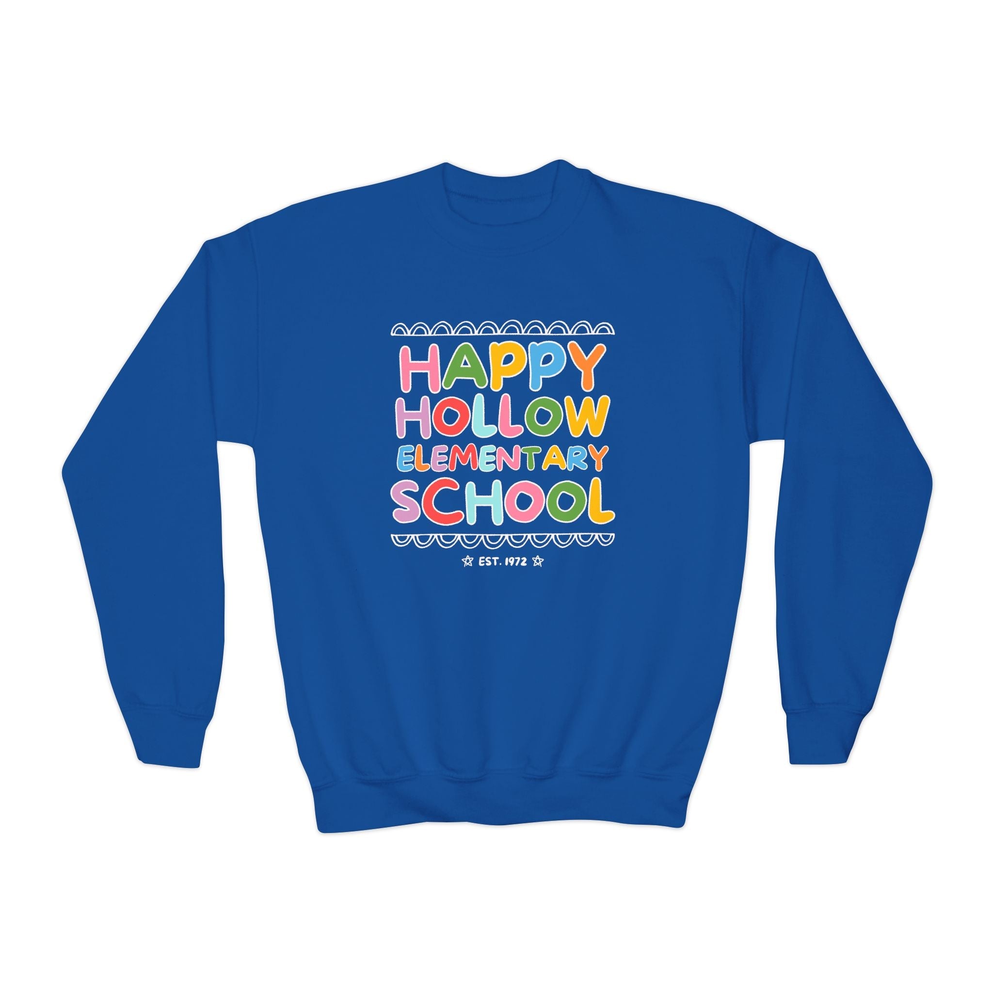 Happy Hollow Elementary Kids Sweatshirt: Rainbow Letters - Opal and June