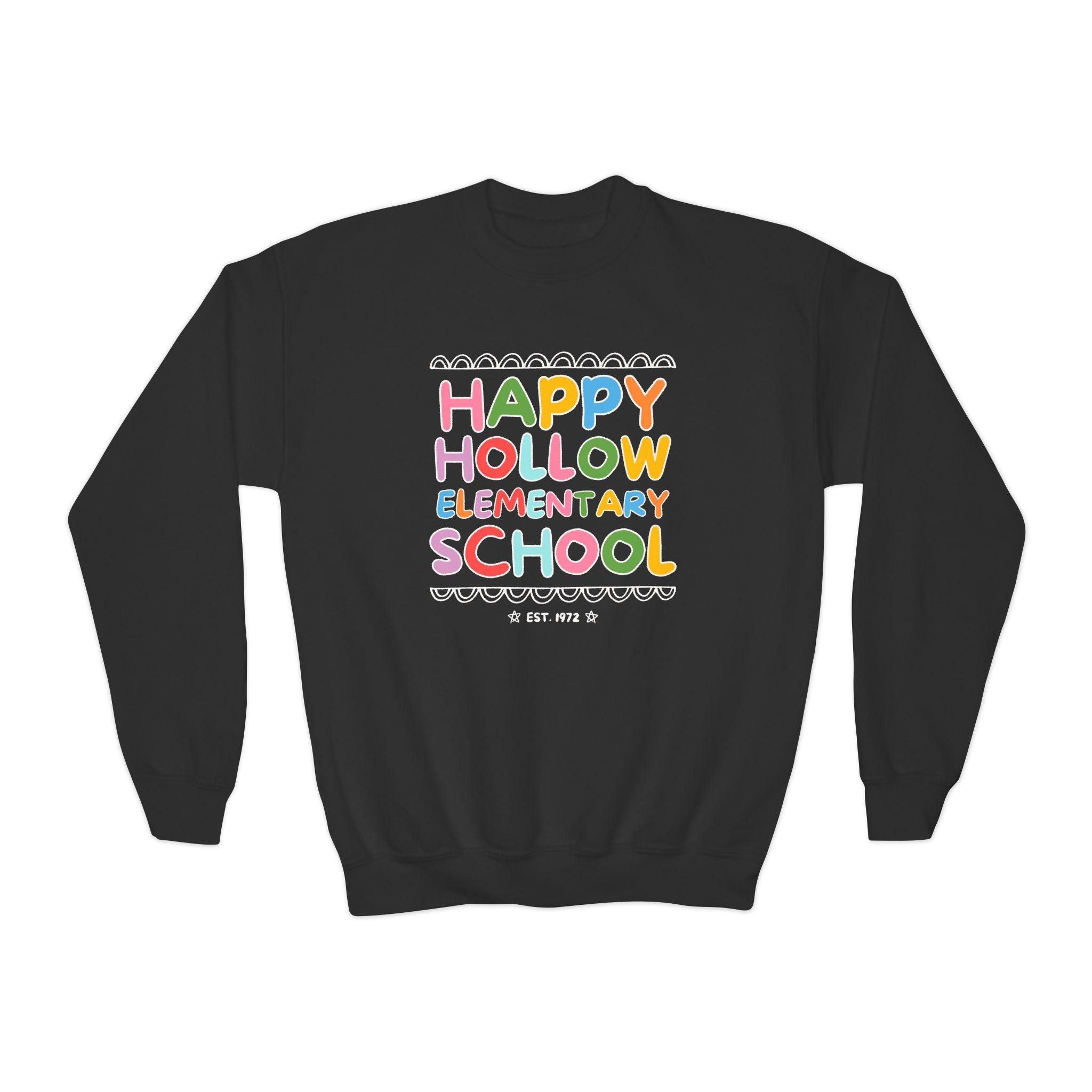 Happy Hollow Elementary Kids Sweatshirt: Rainbow Letters - Opal and June