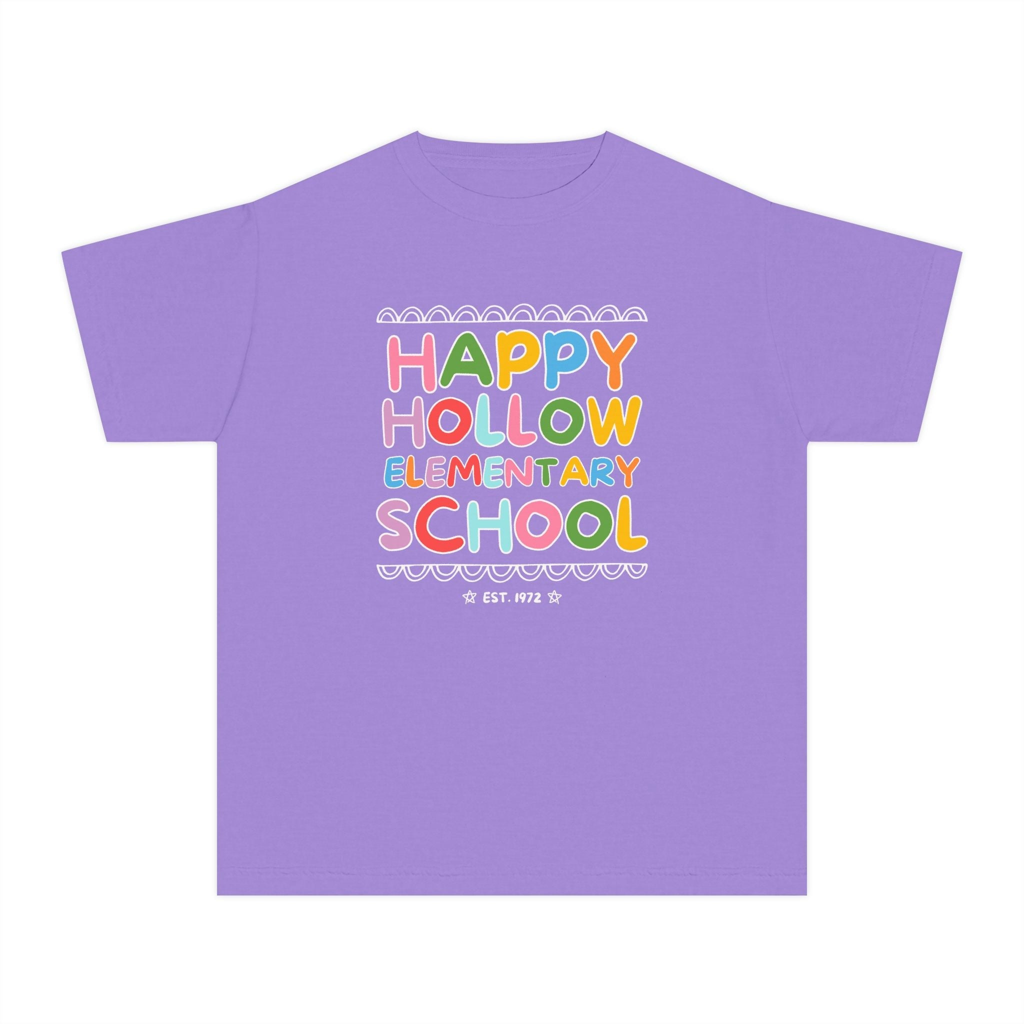 Happy Hollow Elementary Kids Tee Shirt: Rainbow Letters - Opal and June