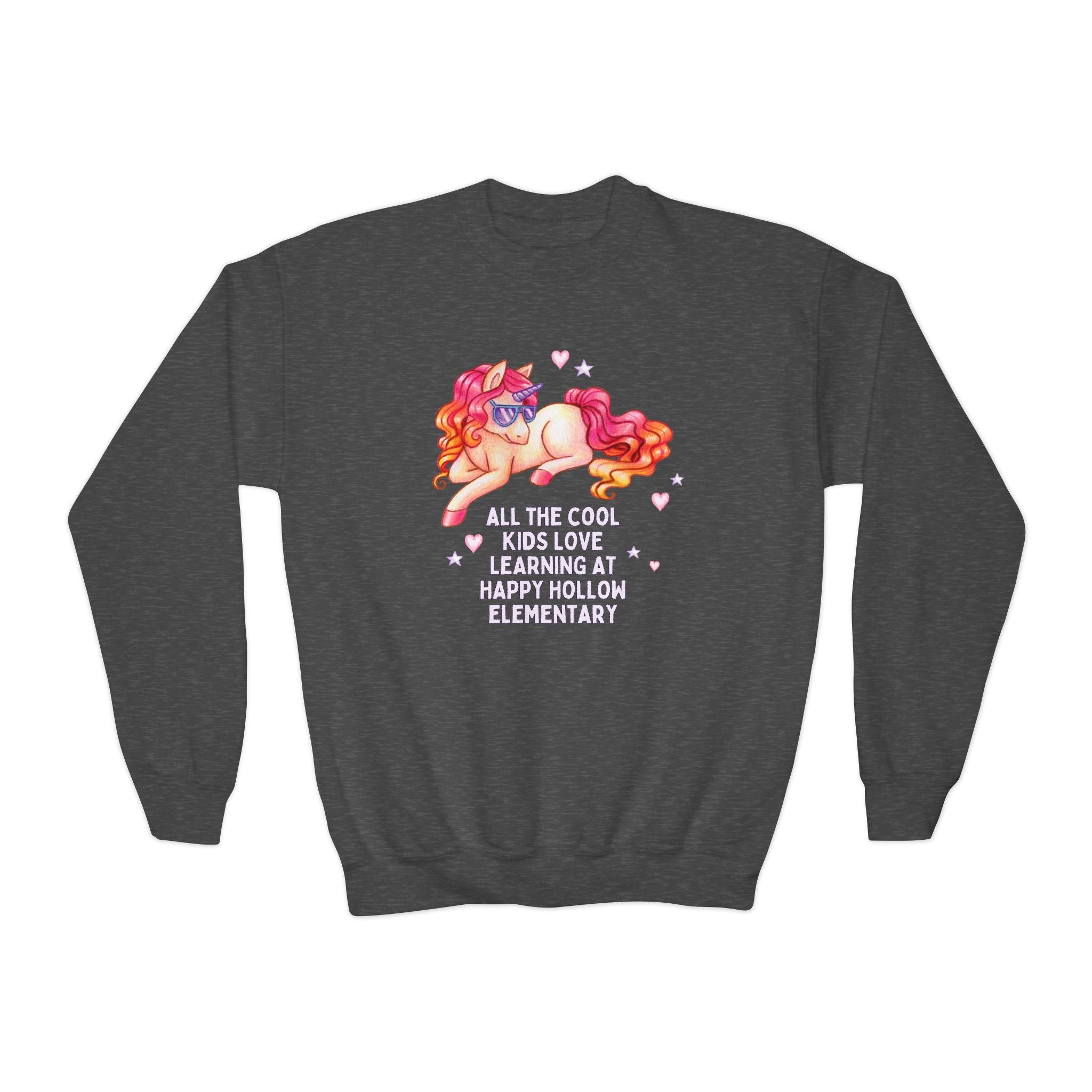 Happy Hollow Elementary School Kids Sweatshirt: Cool Kids Unicorn | FPS + Opal and June Sweatshirt, Fayetteville Public Schools - Opal and June