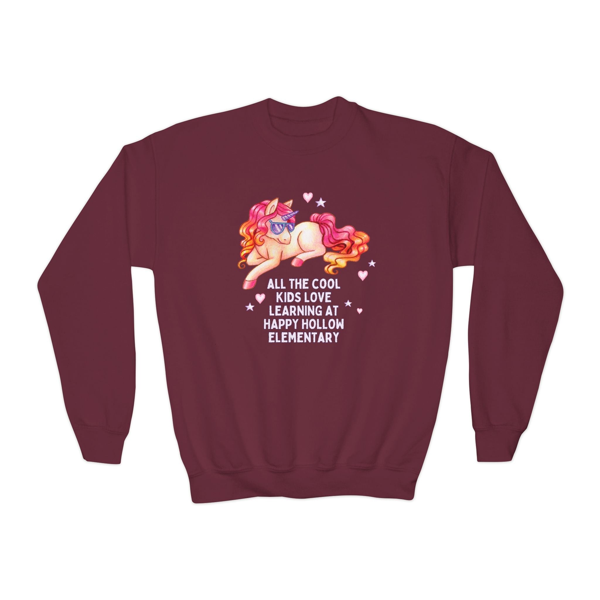 Happy Hollow Elementary School Kids Sweatshirt: Cool Kids Unicorn | FPS + Opal and June Sweatshirt, Fayetteville Public Schools - Opal and June