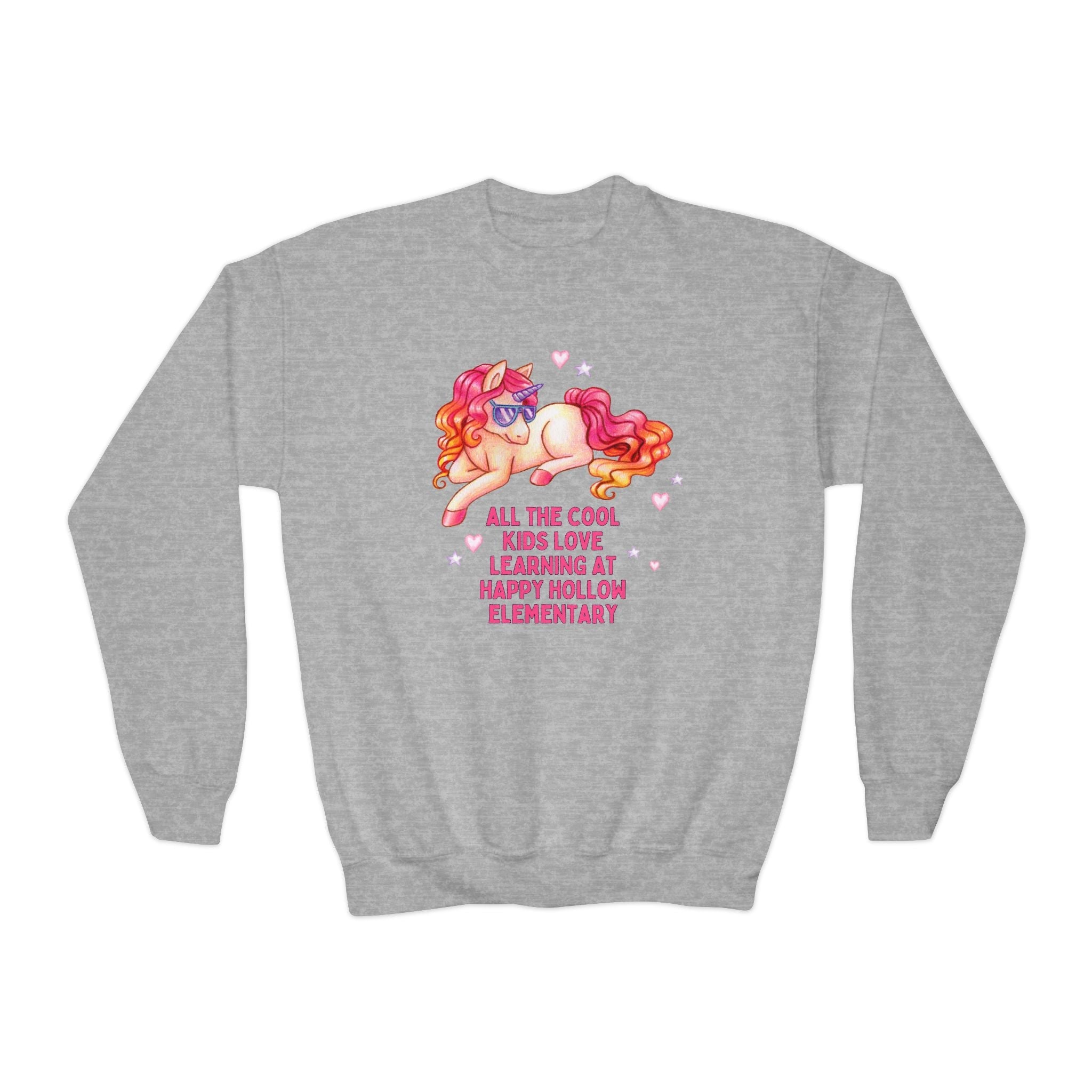 Happy Hollow Elementary School Kids Sweatshirt: Cool Kids Unicorn | FPS + Opal and June Sweatshirt, Fayetteville Public Schools - Opal and June