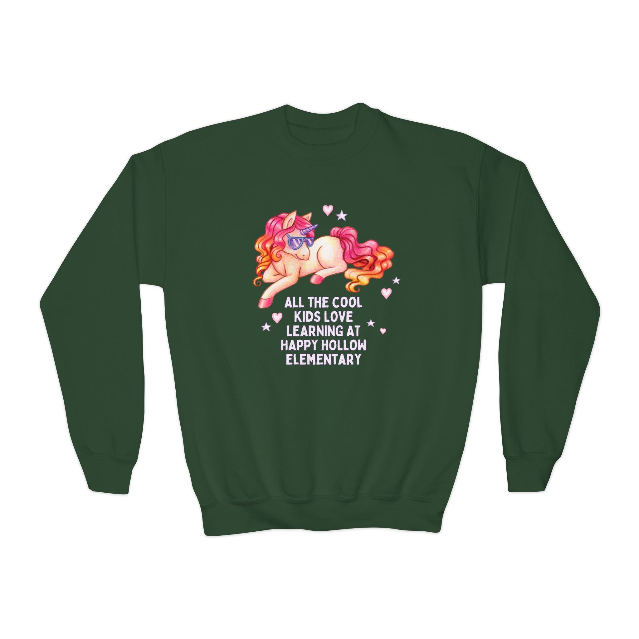 Happy Hollow Elementary School Kids Sweatshirt: Cool Kids Unicorn | FPS + Opal and June Sweatshirt, Fayetteville Public Schools - Opal and June