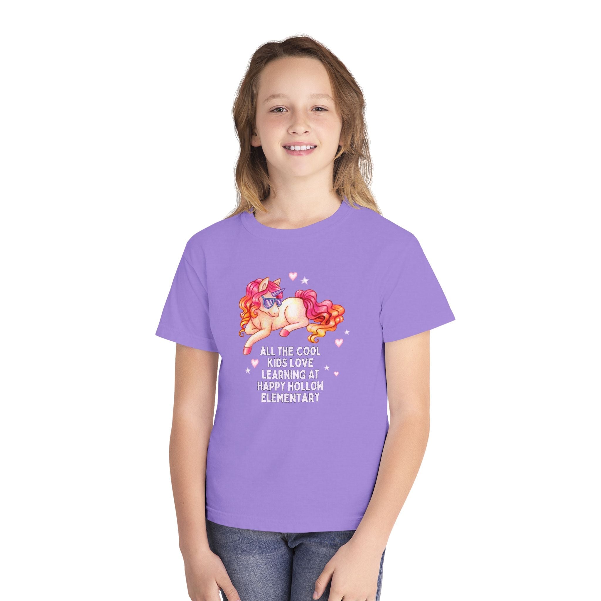 Happy Hollow Elementary School Kids Tee Shirt: Cool Kids Unicorn | FPS + Opal and June T-Shirt, Fayetteville Public Schools - Opal and June