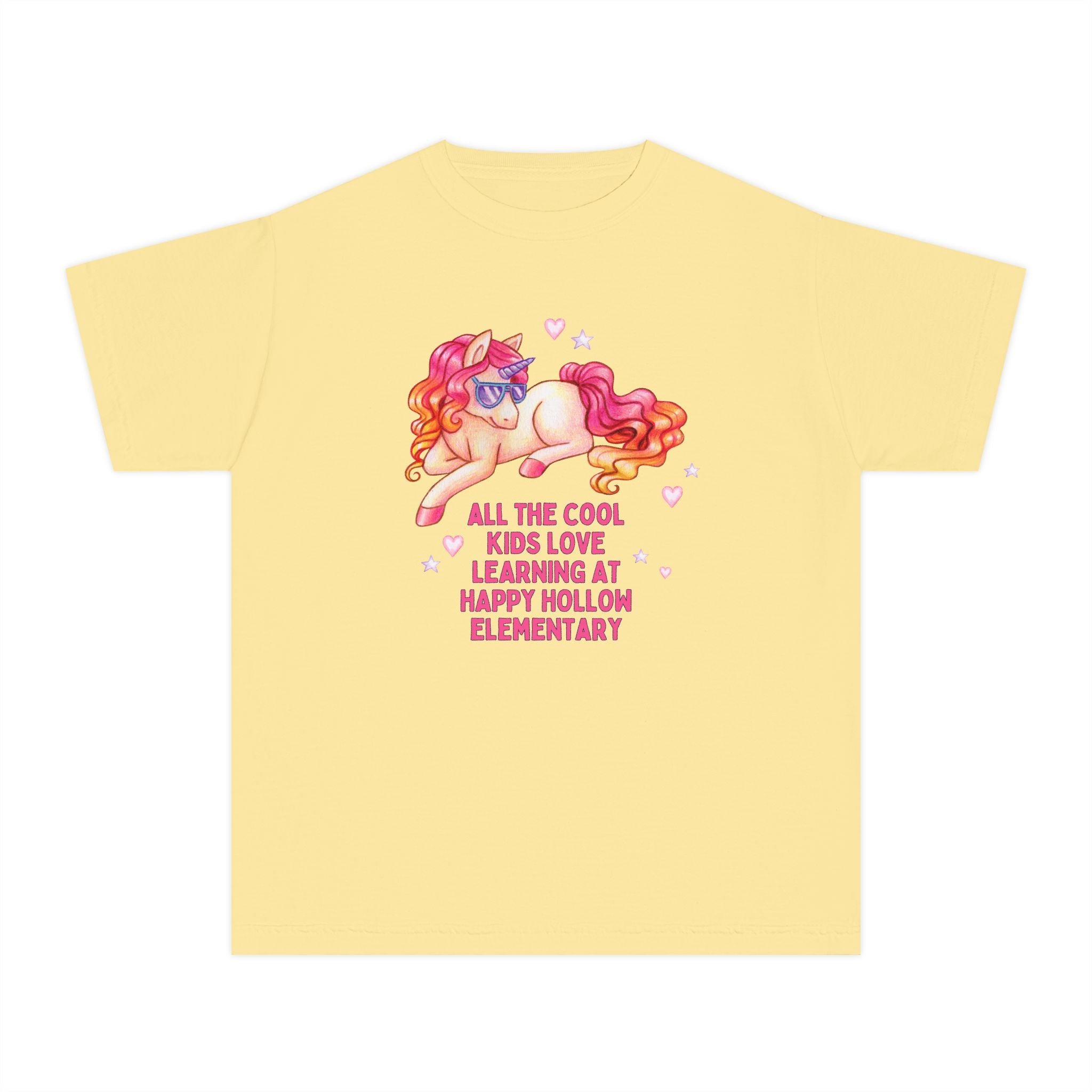 Happy Hollow Elementary School Kids Tee Shirt: Cool Kids Unicorn | FPS + Opal and June T-Shirt, Fayetteville Public Schools - Opal and June