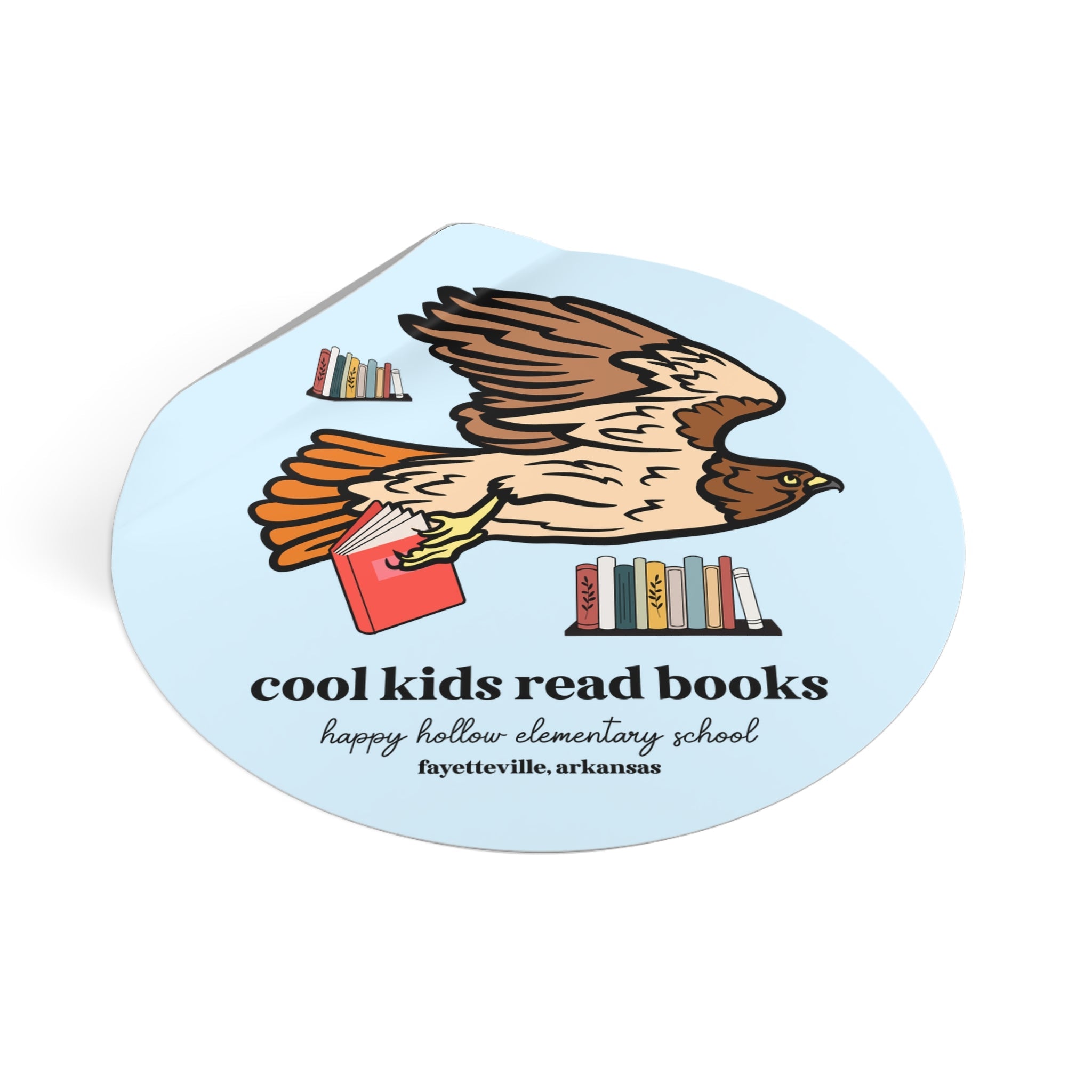 Happy Hollow Elementary School Sticker: Cool Kids Read Books | FPS + Opal and June Sticker, Fayetteville Public Schools - Opal and June