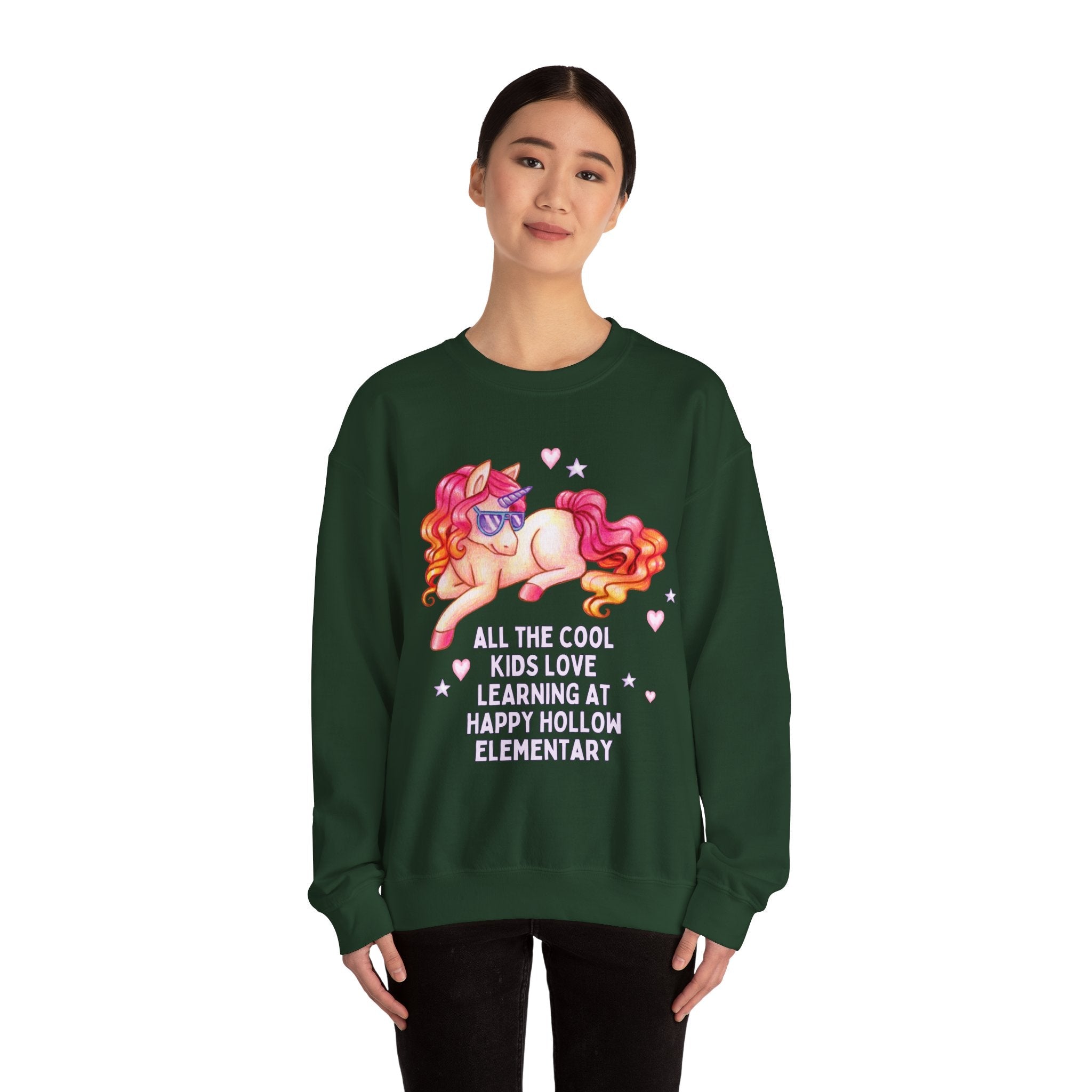 Happy Hollow Elementary School Sweatshirt: Cool Kids Unicorn | FPS + Opal and June Sweatshirt, Fayetteville Public Schools - Opal and June