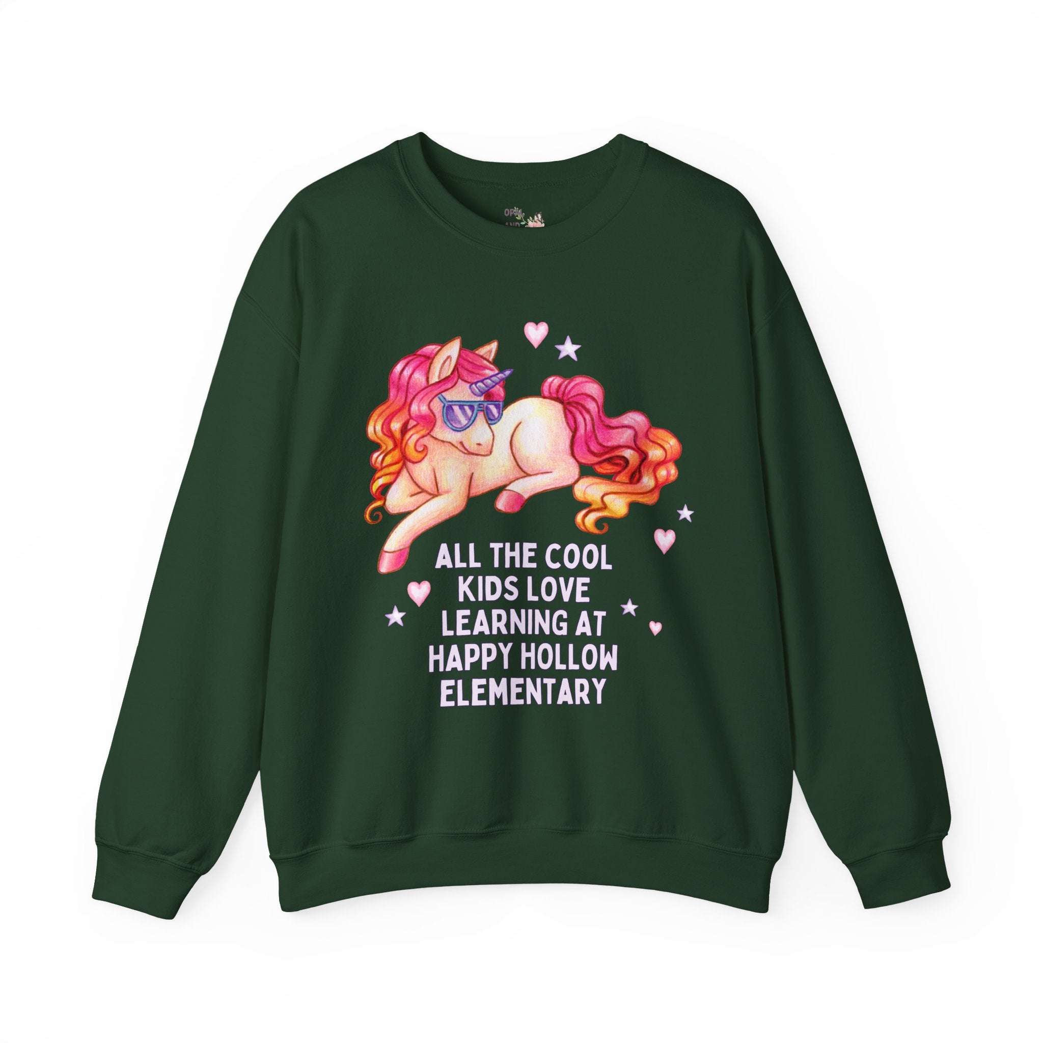Happy Hollow Elementary School Sweatshirt: Cool Kids Unicorn | FPS + Opal and June Sweatshirt, Fayetteville Public Schools - Opal and June
