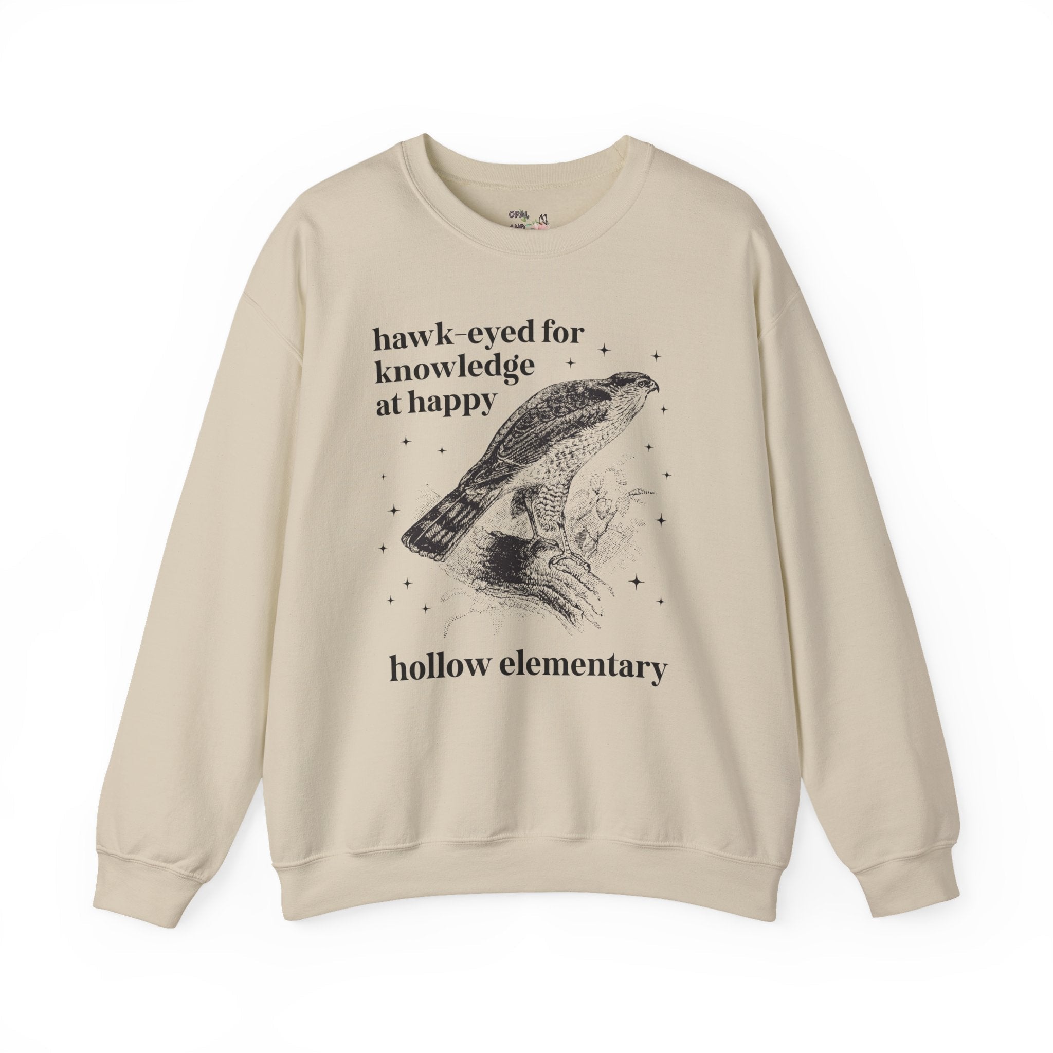 Happy Hollow Elementary School Sweatshirt: Hawk Eyed for Knowledge | FPS + Opal and June Sweatshirt, Fayetteville Public Schools - Opal and June