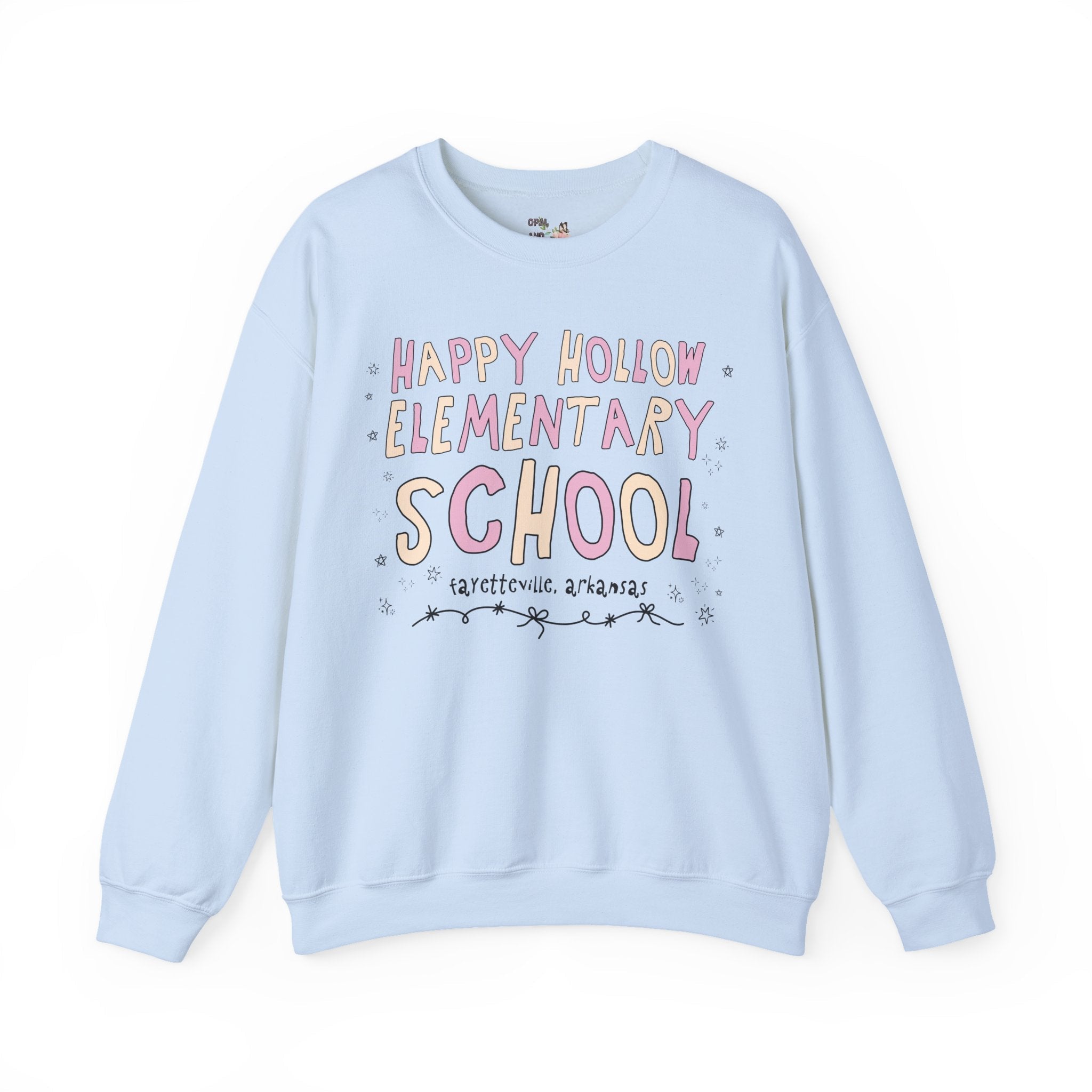 Happy Hollow Elementary School Sweatshirt: Pink and Beige - Opal and June