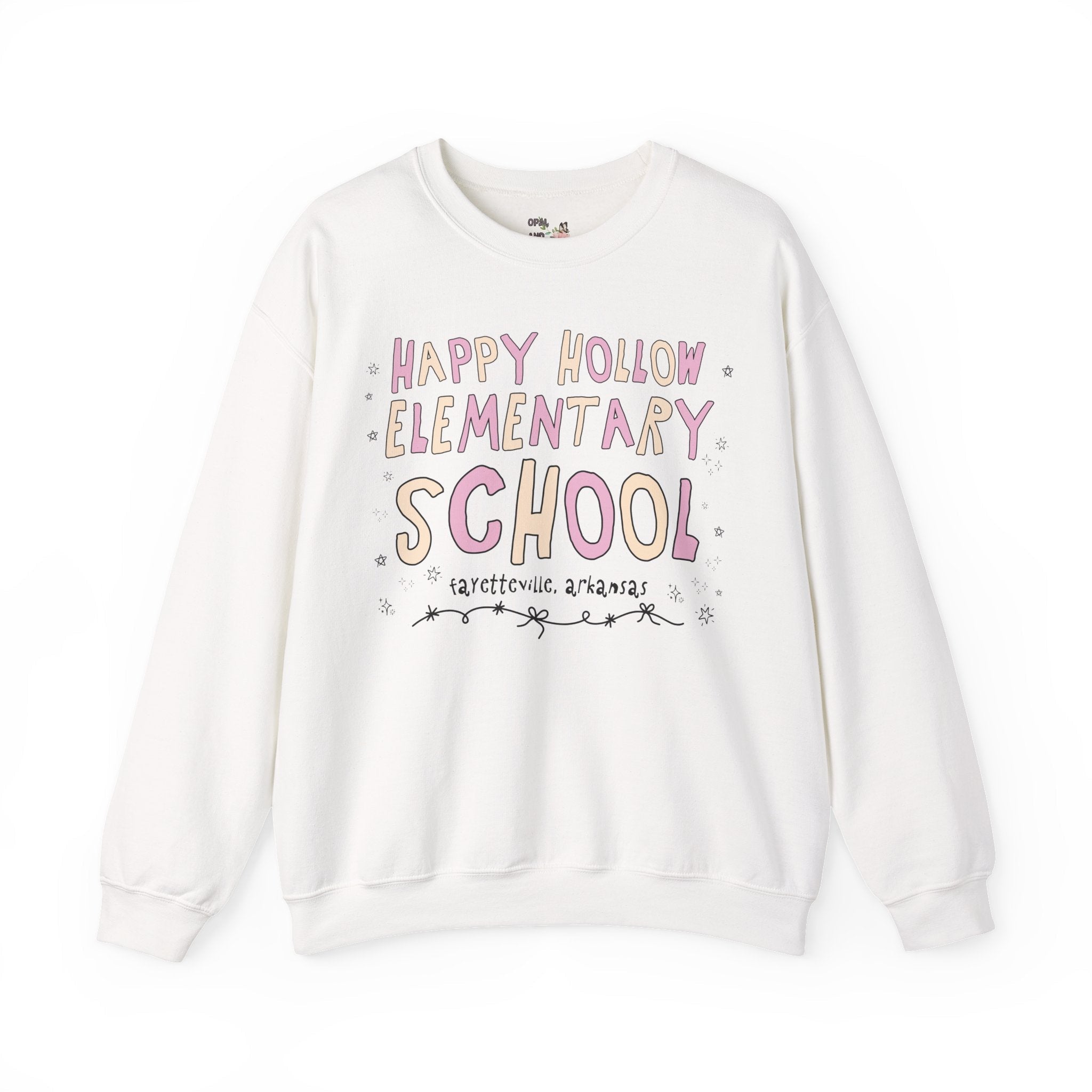 Happy Hollow Elementary School Sweatshirt: Pink and Beige - Opal and June