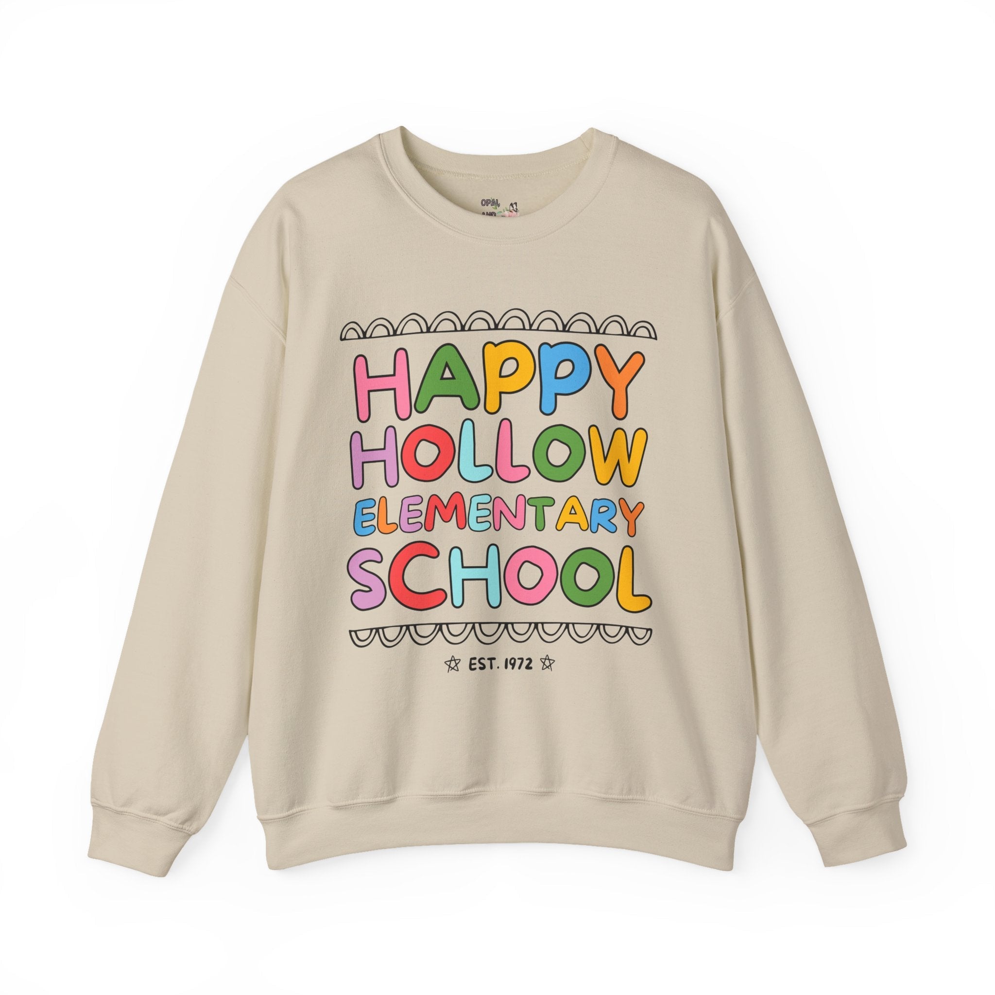 Happy Hollow Elementary Sweatshirt: Rainbow Letters - Opal and June