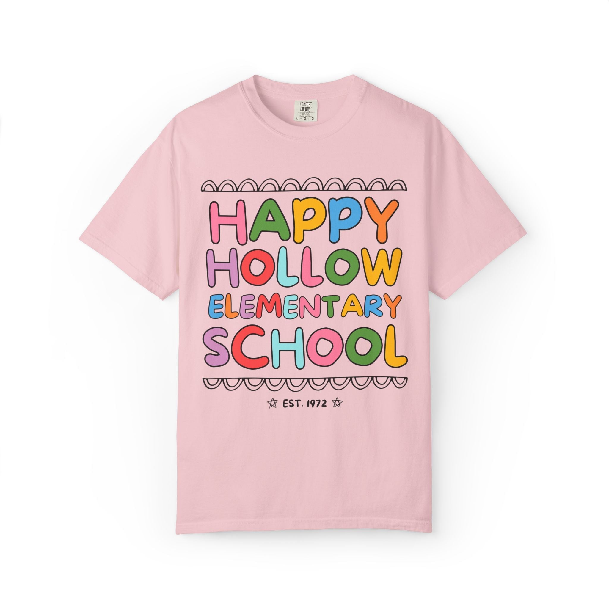 Happy Hollow Elementary Tee Shirt: Rainbow Letters - Opal and June