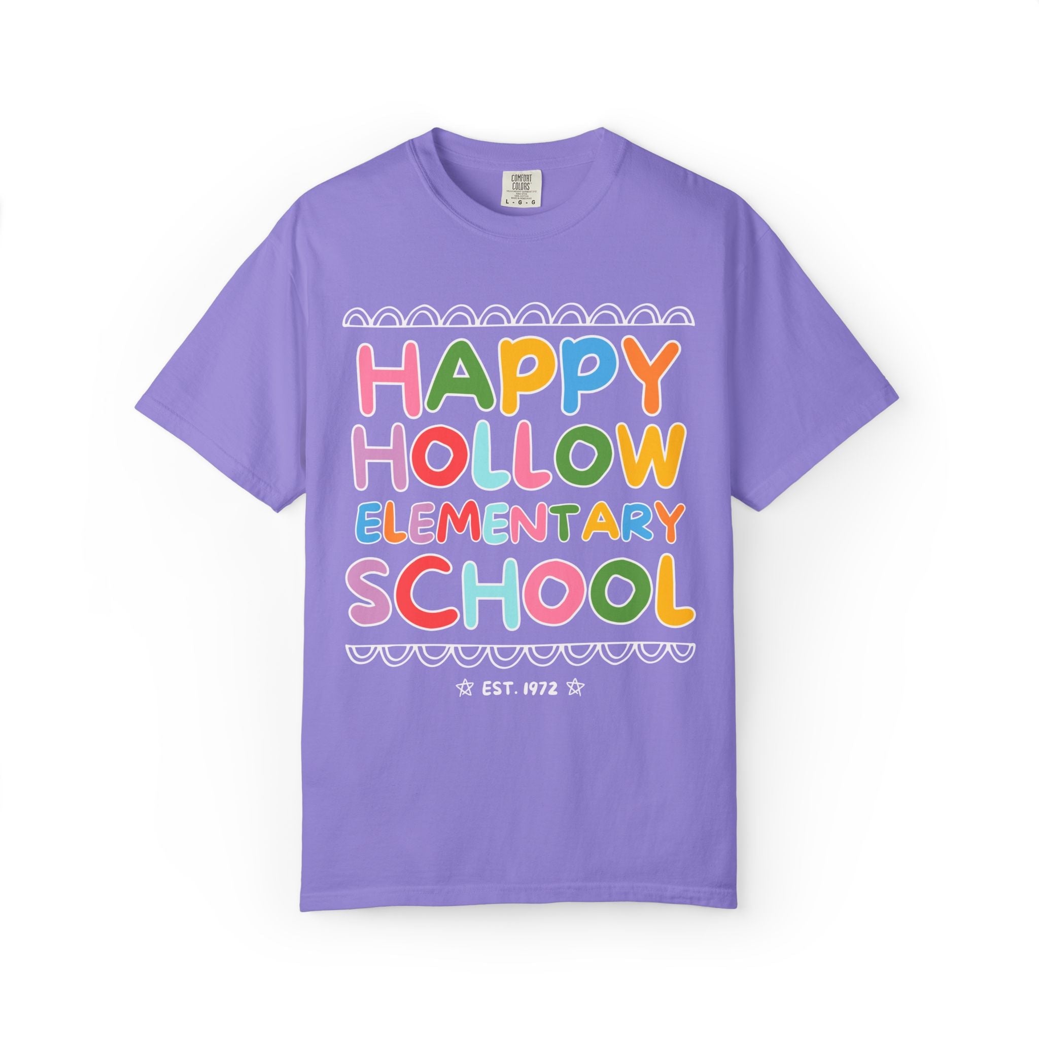 Happy Hollow Elementary Tee Shirt: Rainbow Letters - Opal and June