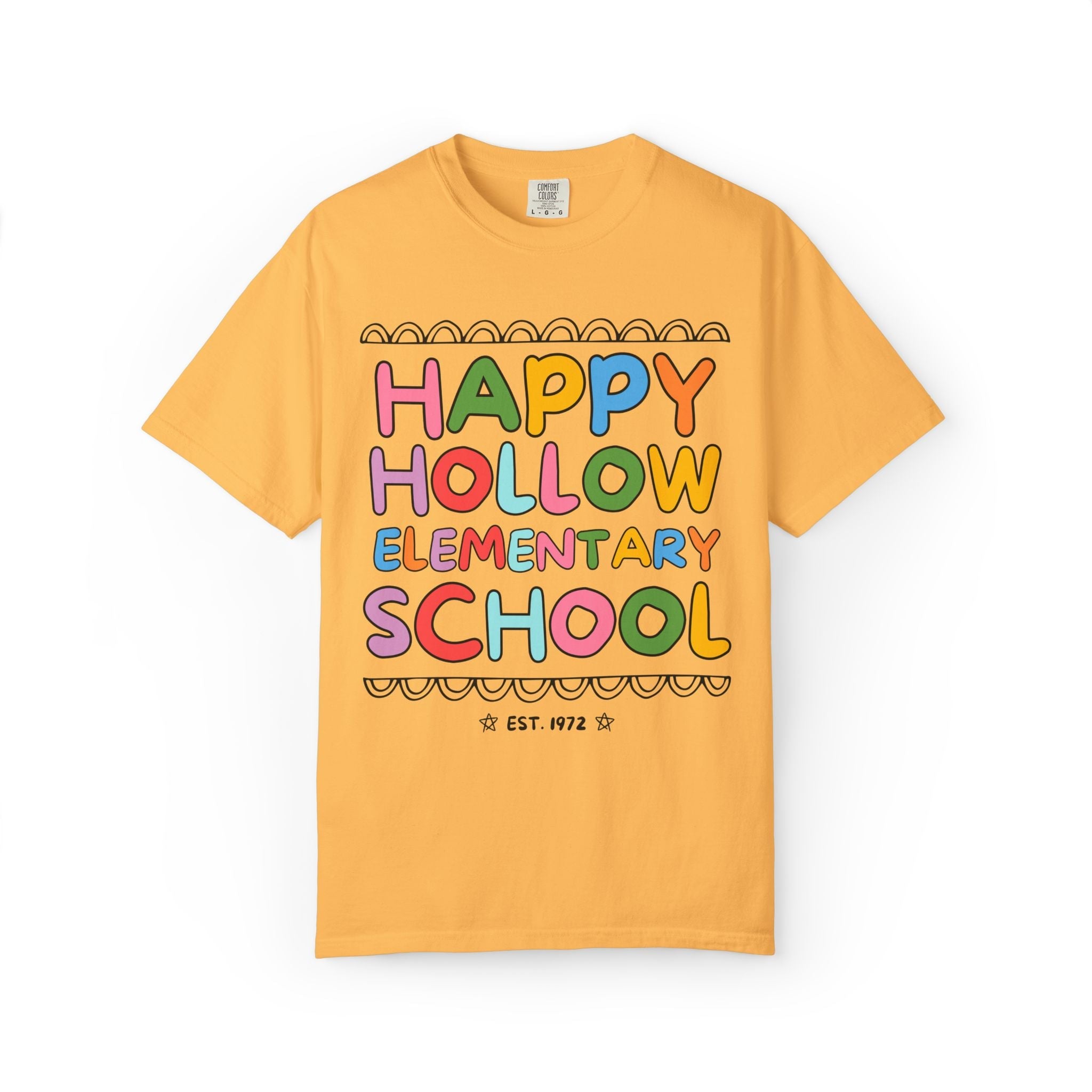 Happy Hollow Elementary Tee Shirt: Rainbow Letters - Opal and June